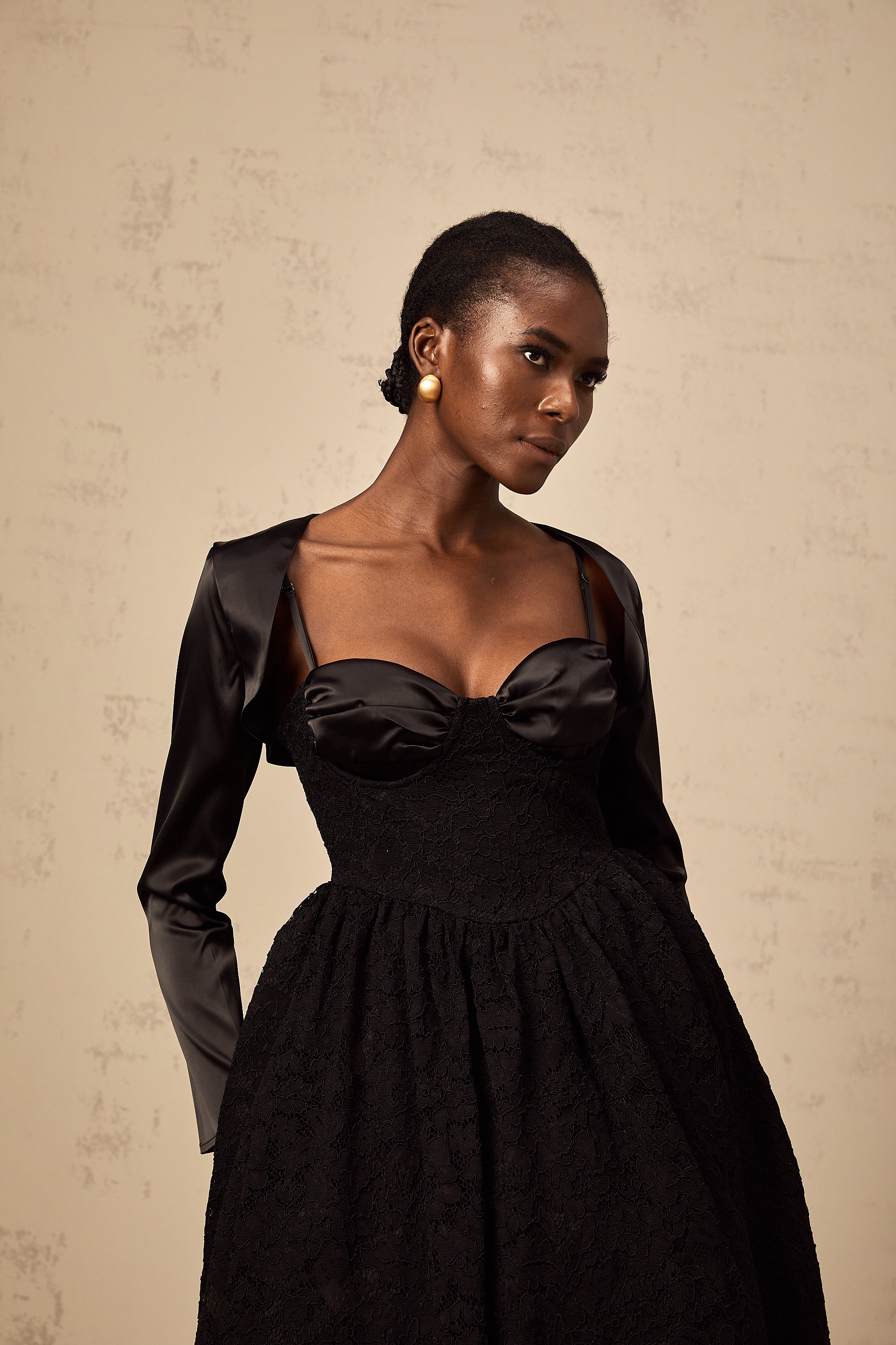 Sidonie black floral-lace top & dress matching set