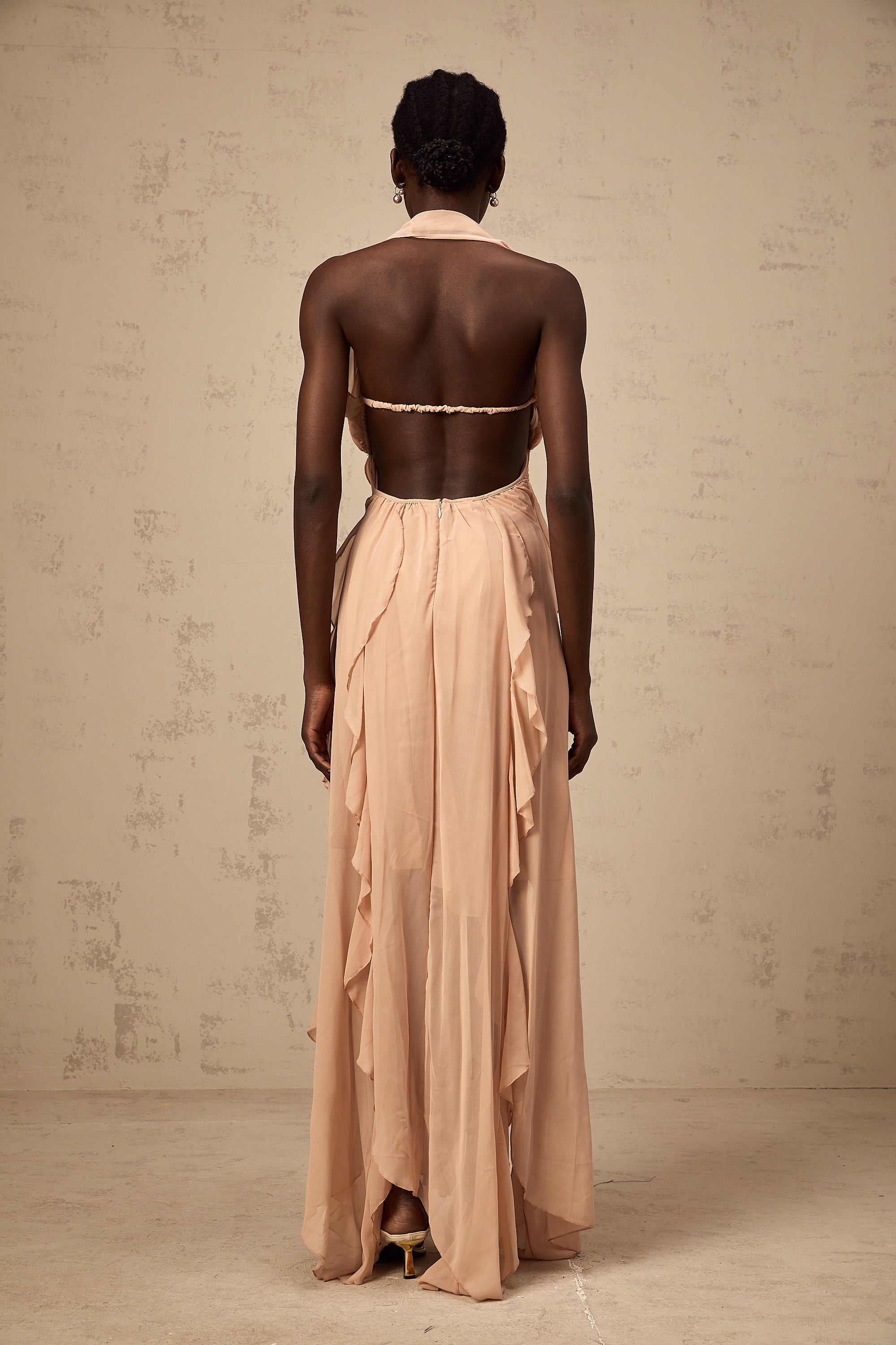 Mariah Pink Chiffon Ruffle Halterneck Maxi Dress (Final Sale-US Only)