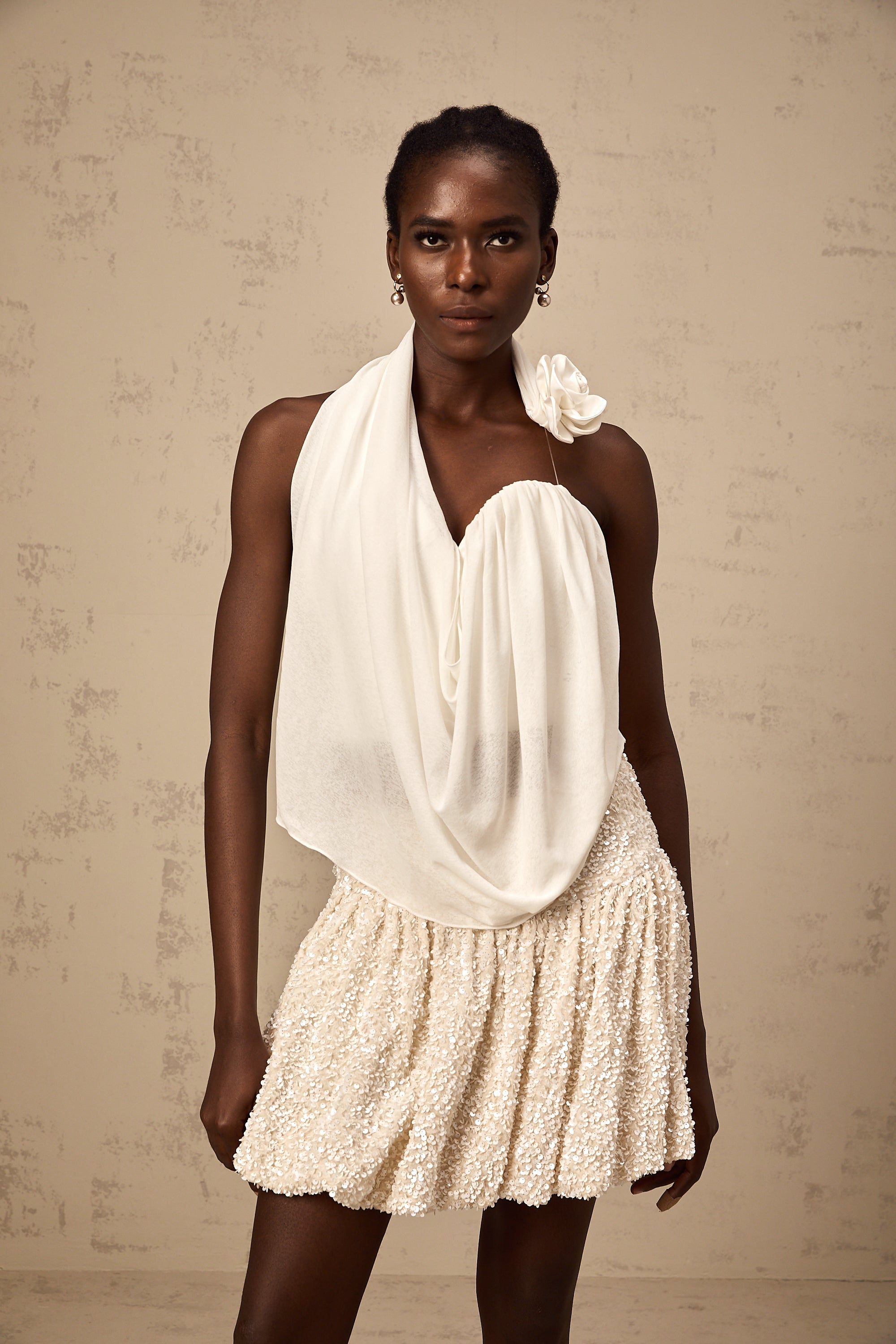 Maeva white halterneck floral-appliqué top (US Only)