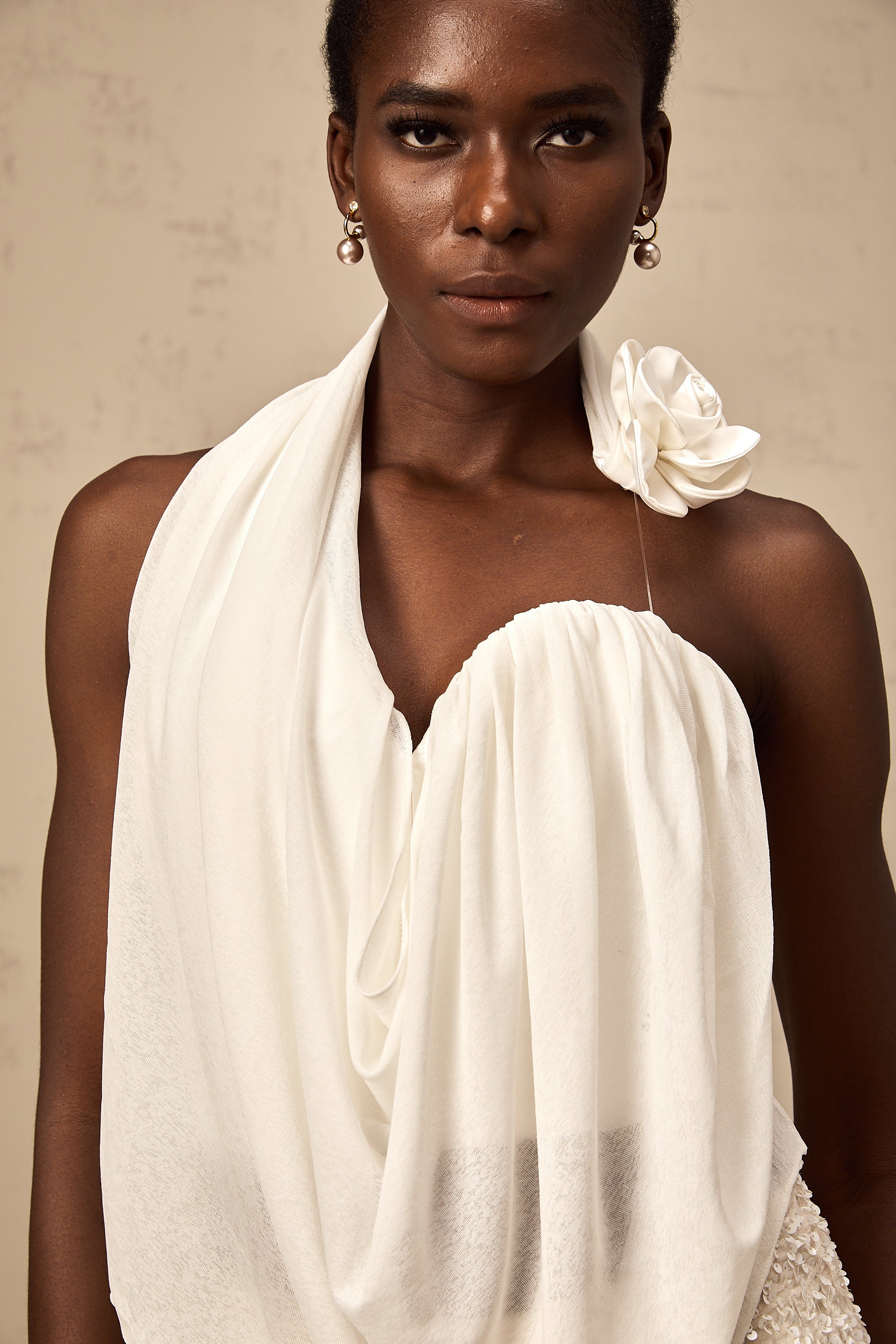 Maeva white halterneck floral-appliqué top (US Only)