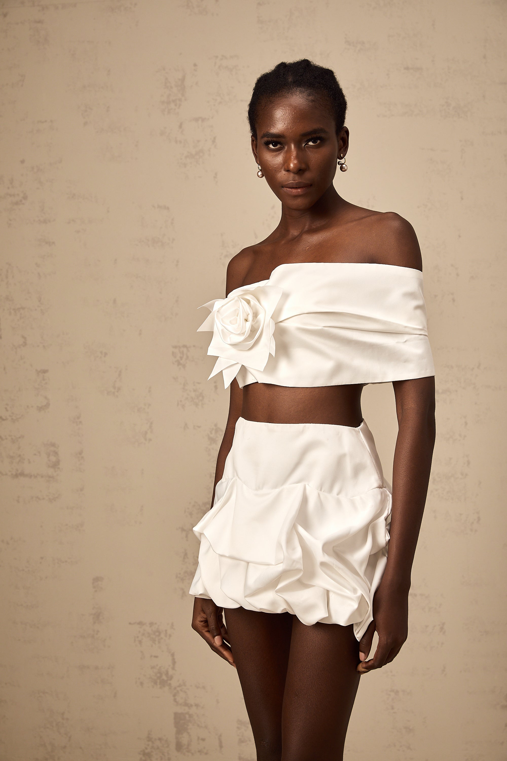 Honorine white floral pleated top & skirt matching set (Final Sale-US Only)