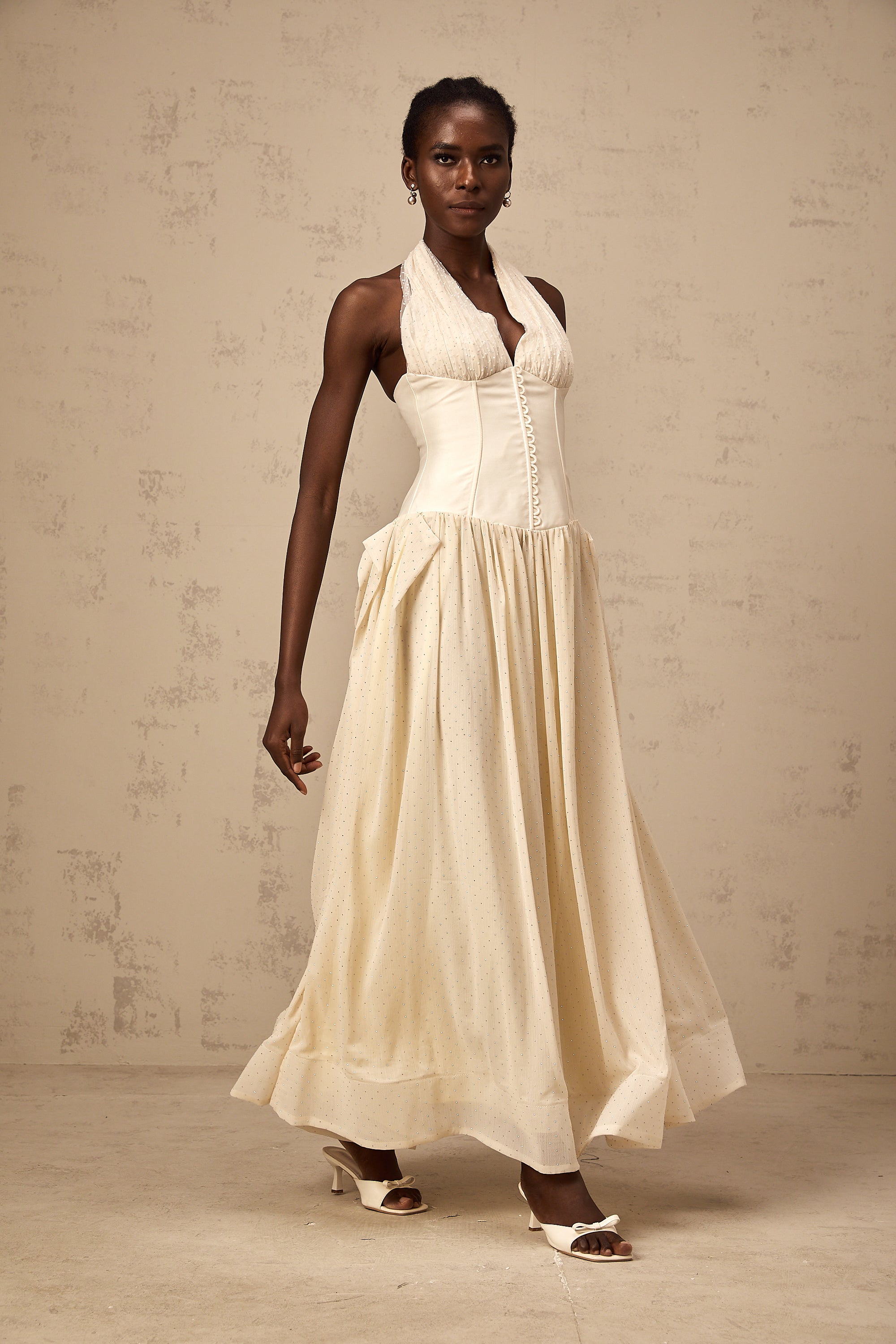 Charlotte halterneck tulle midi dress (Final Sale)