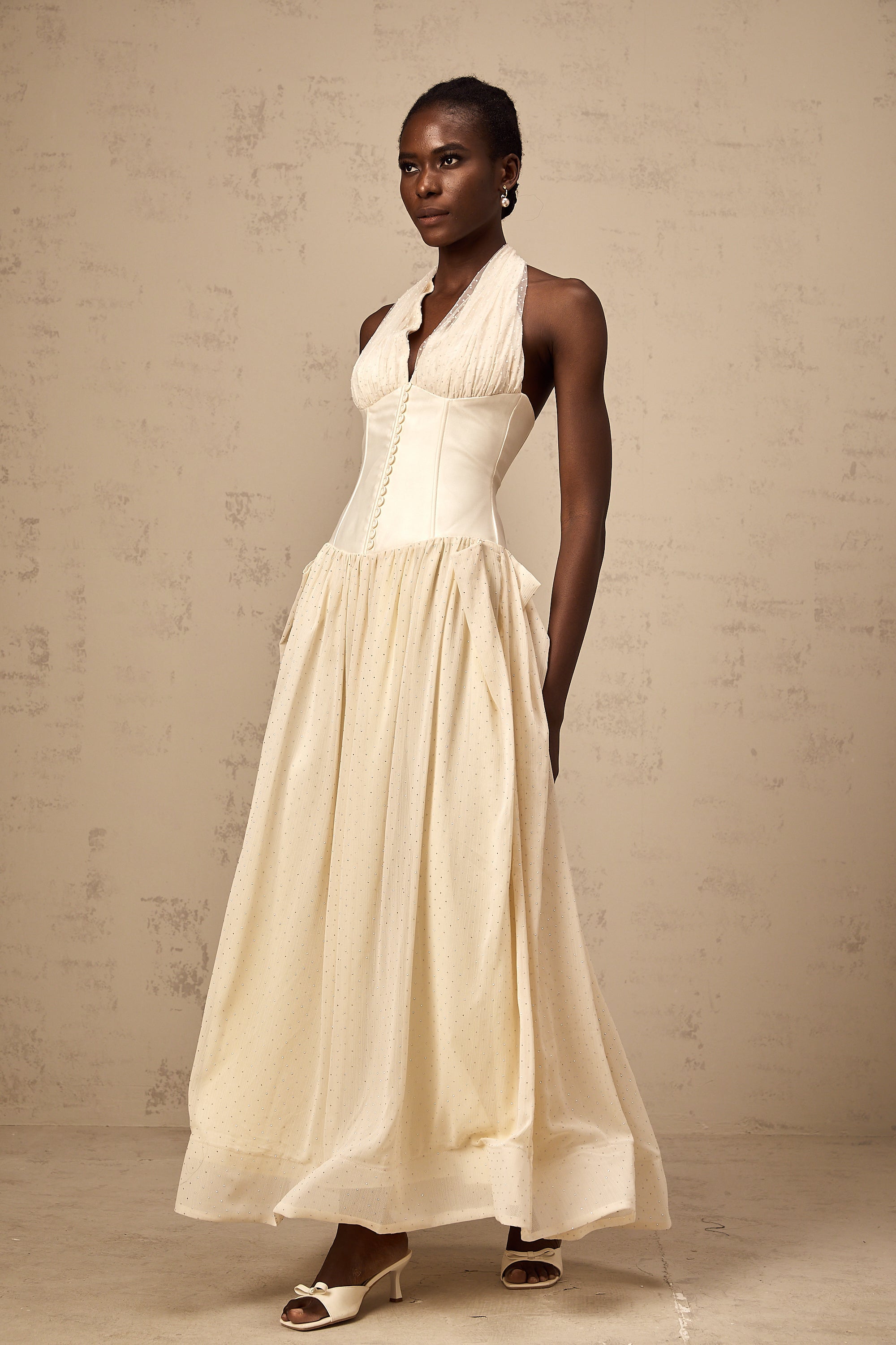Charlotte halterneck tulle midi dress (Final Sale)