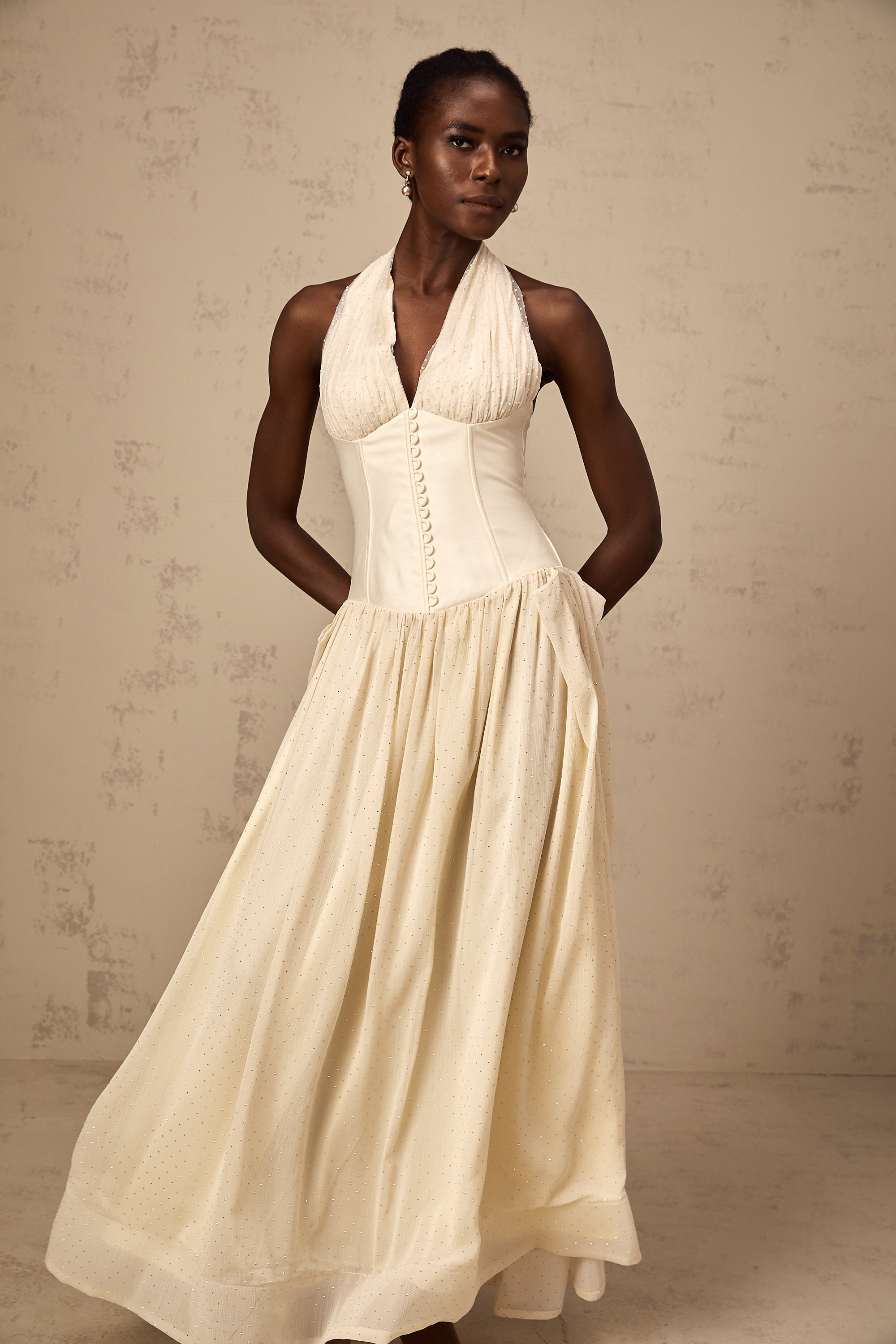Charlotte halterneck tulle midi dress (Final Sale)