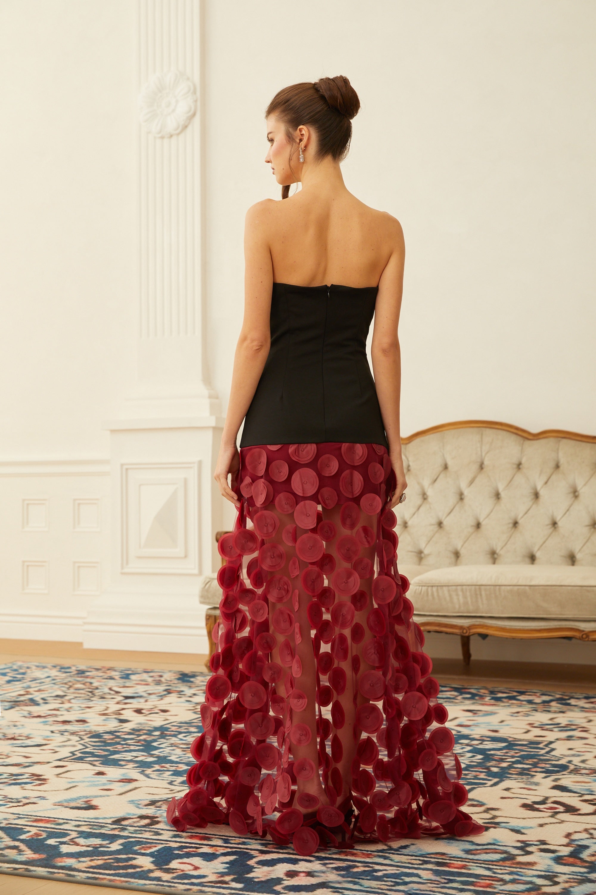Xénia Red Contrast Color 3D Polka Dot Maxi Dress