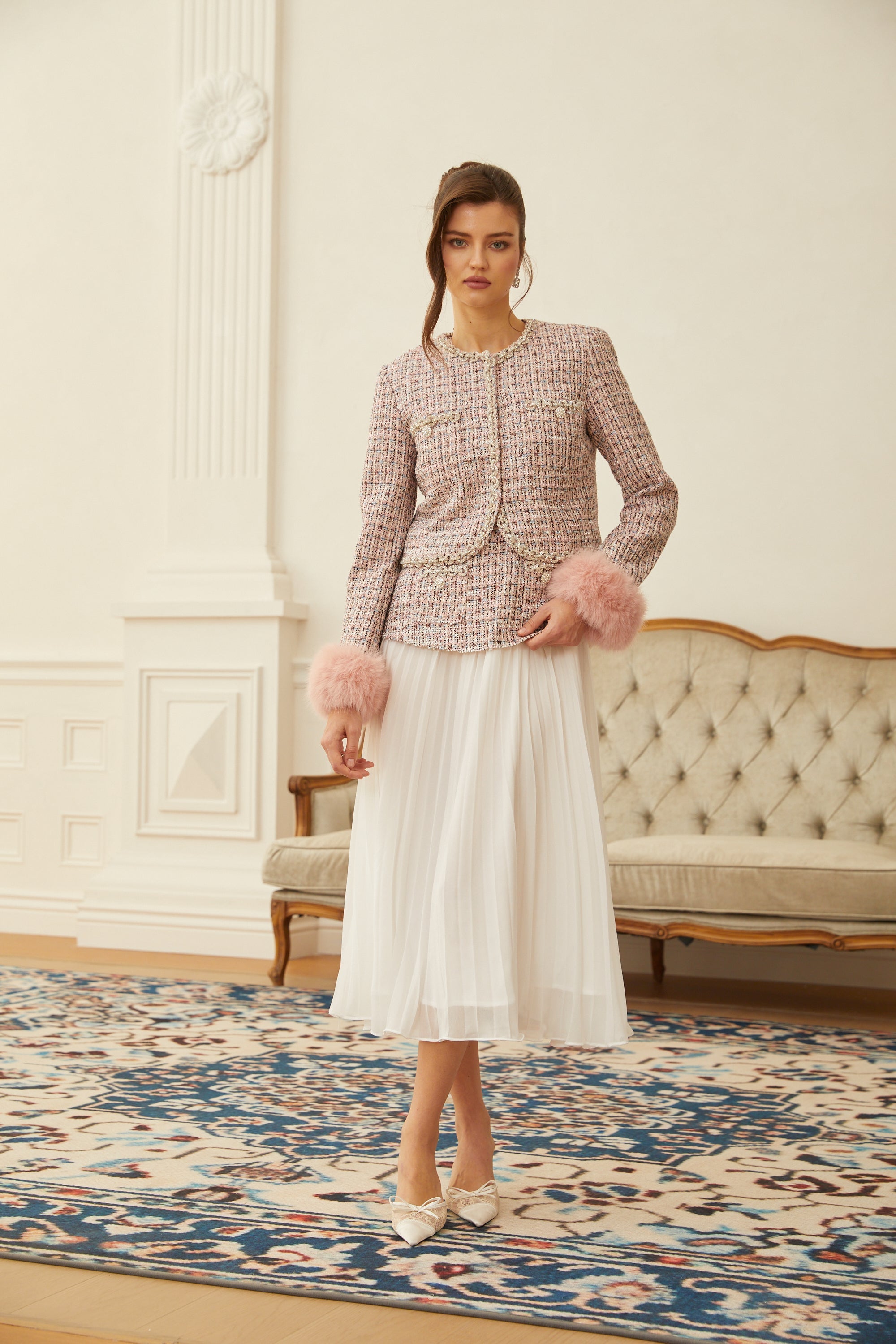 Lola Pink Embellished Checked Tweed Jacket