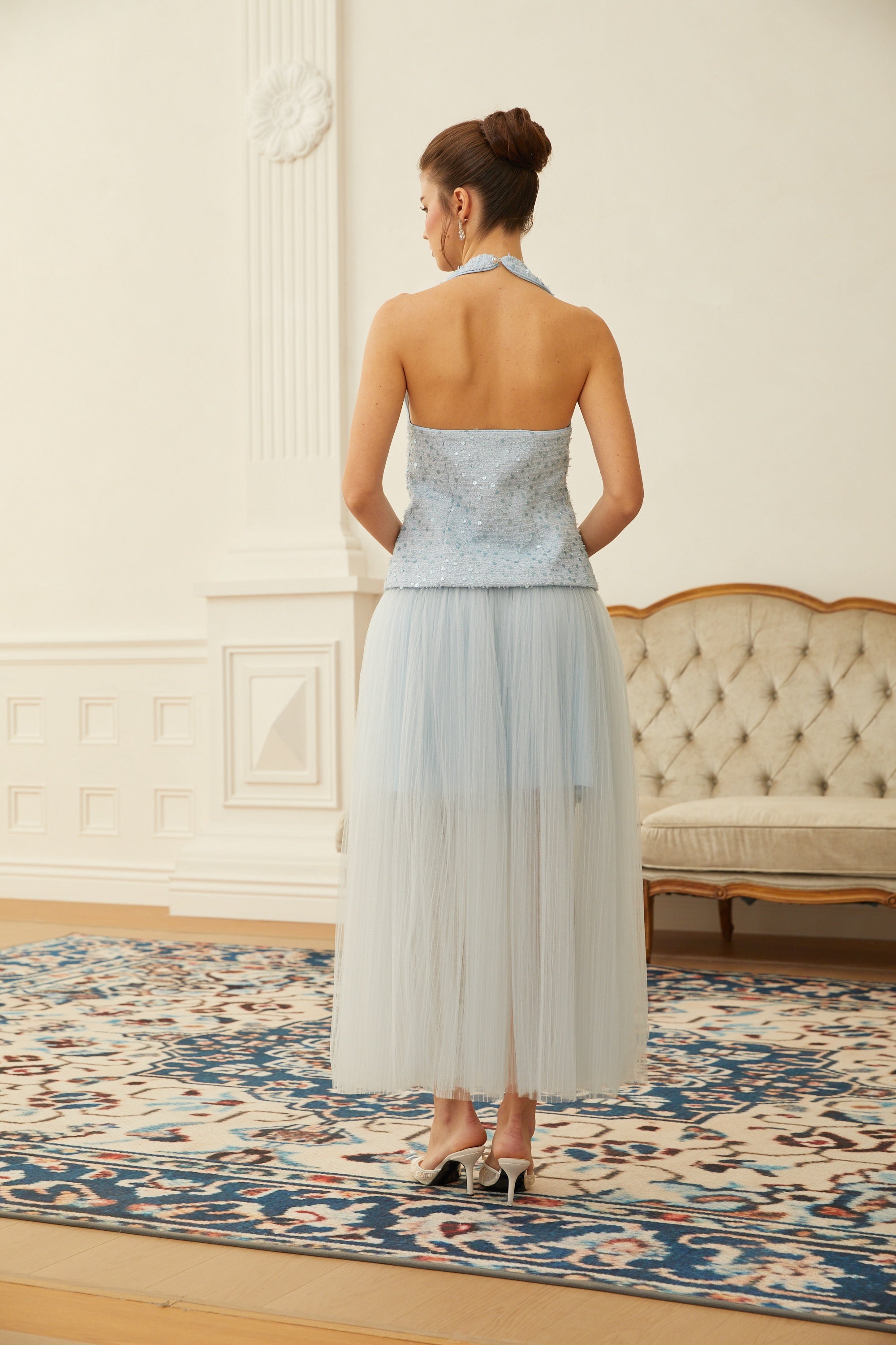 Margareta Blue Tweed Waistcoat & Tulle Skirt Set (Final Sale)