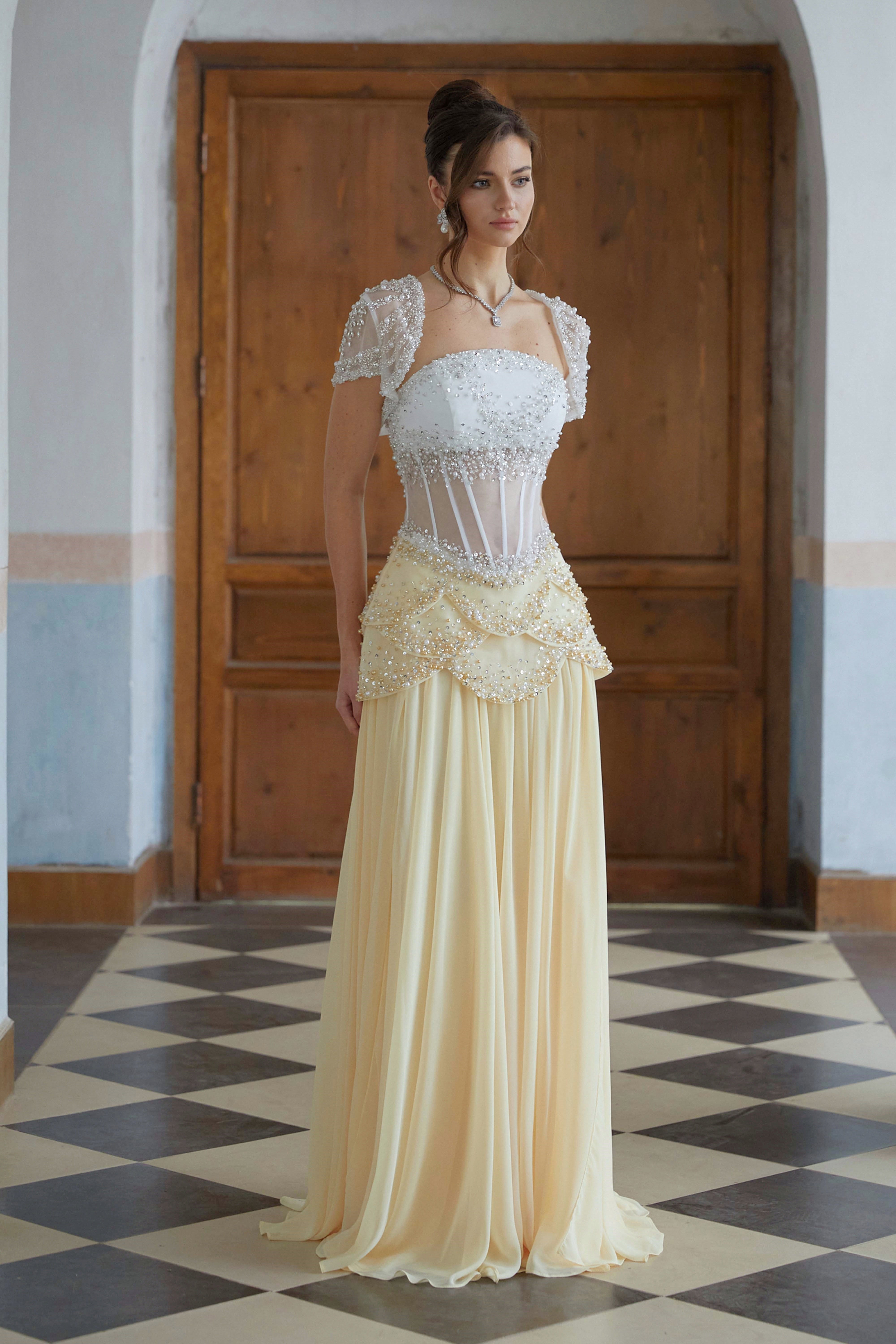 Kiki Yellow Yellow Embellished Maxi Gown