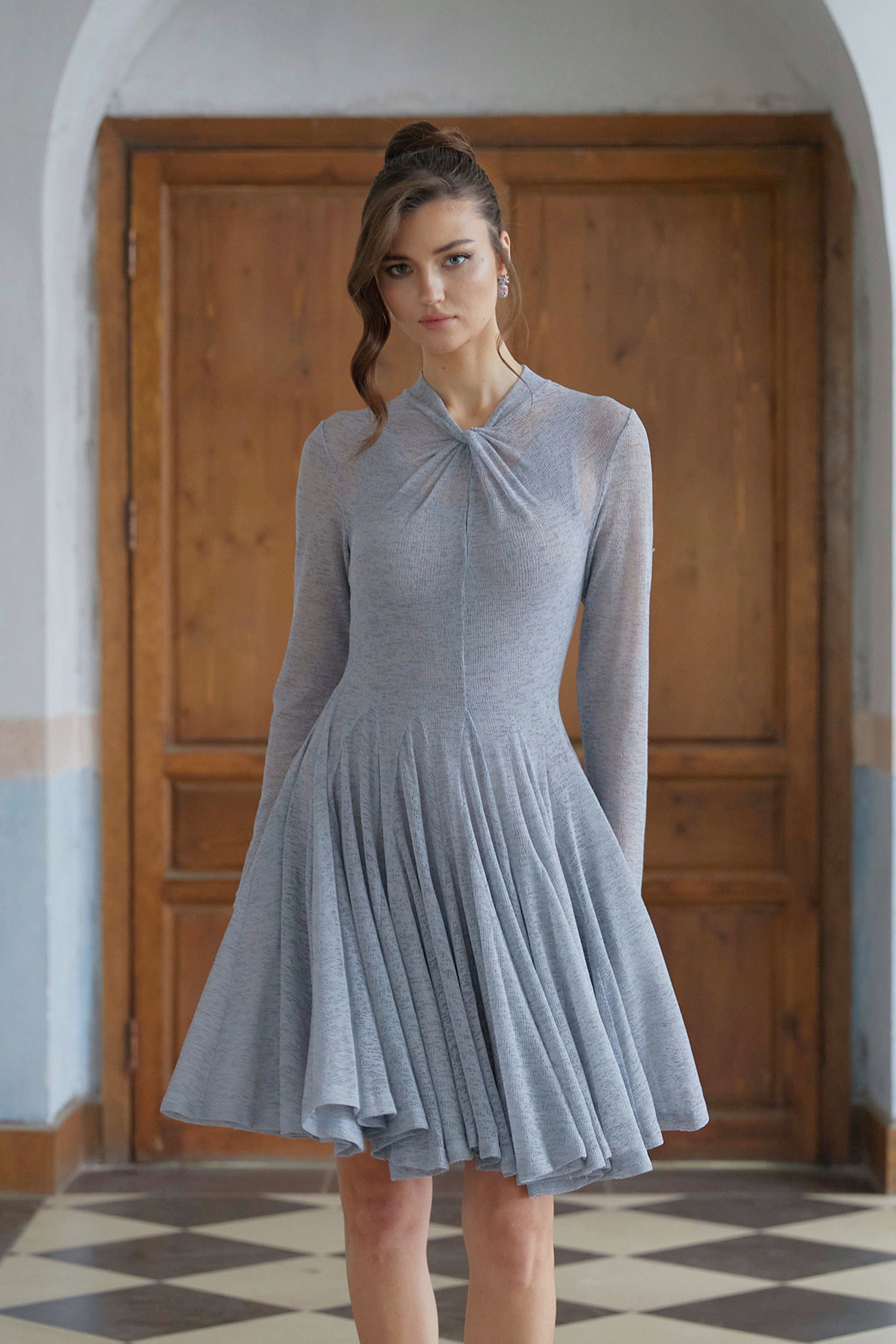Runa Grey Twist Detail Knit Mini Dress (Final Sale)