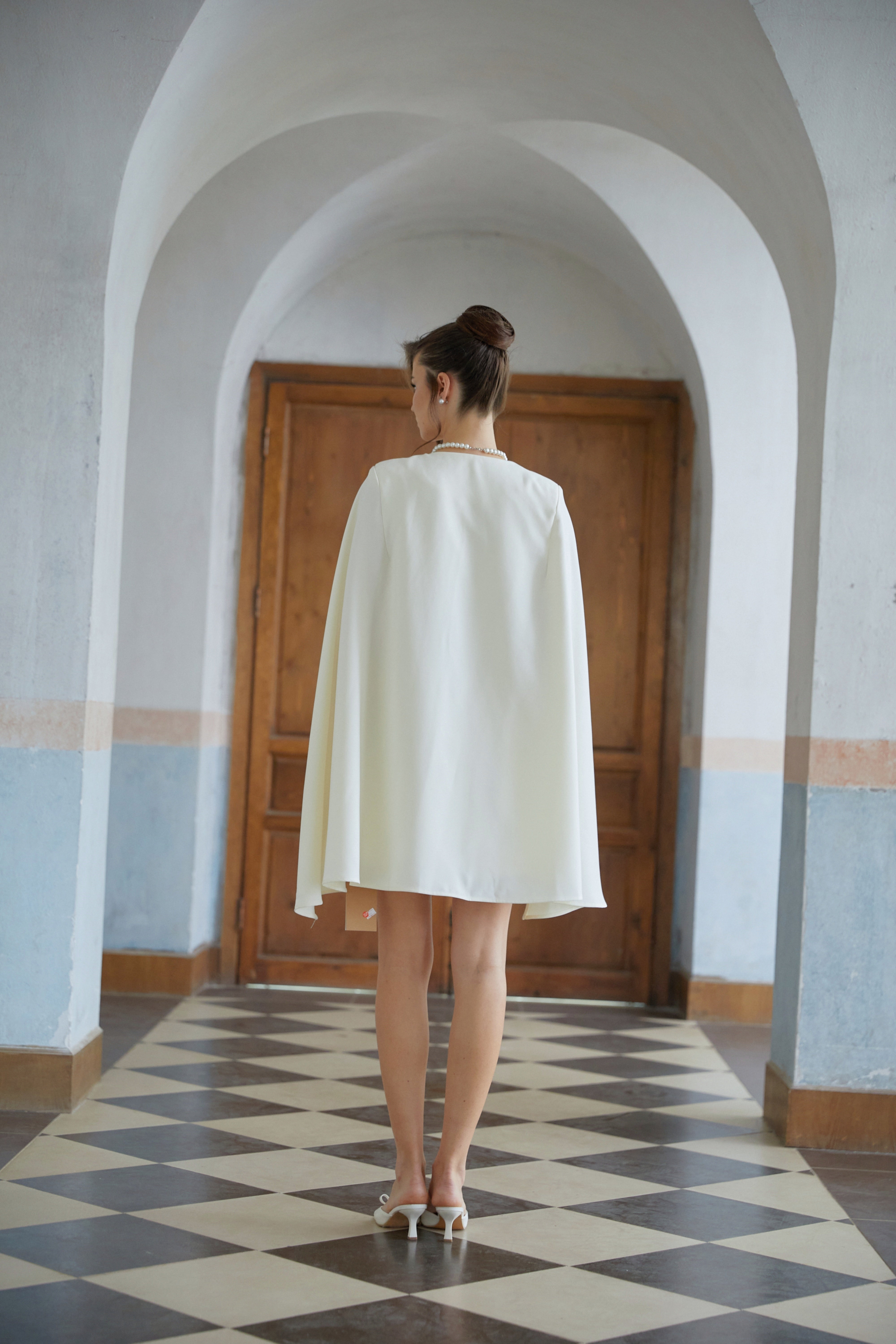 Karin Neutral Cape Design Mini Blazer Dress
