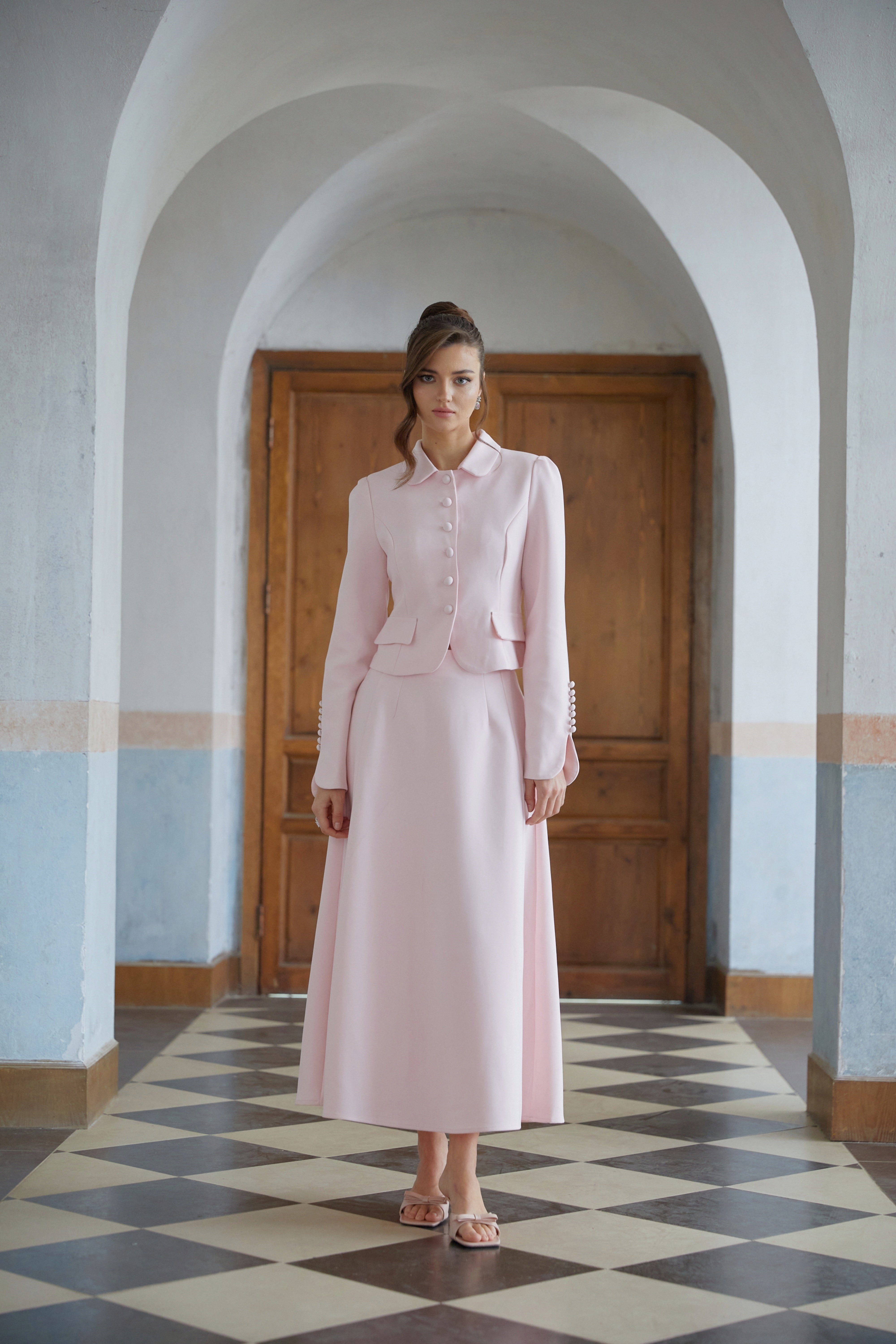 Eira Pink Peter Pan Collar Jacket & Skirt Set (Final Sale-US Only)