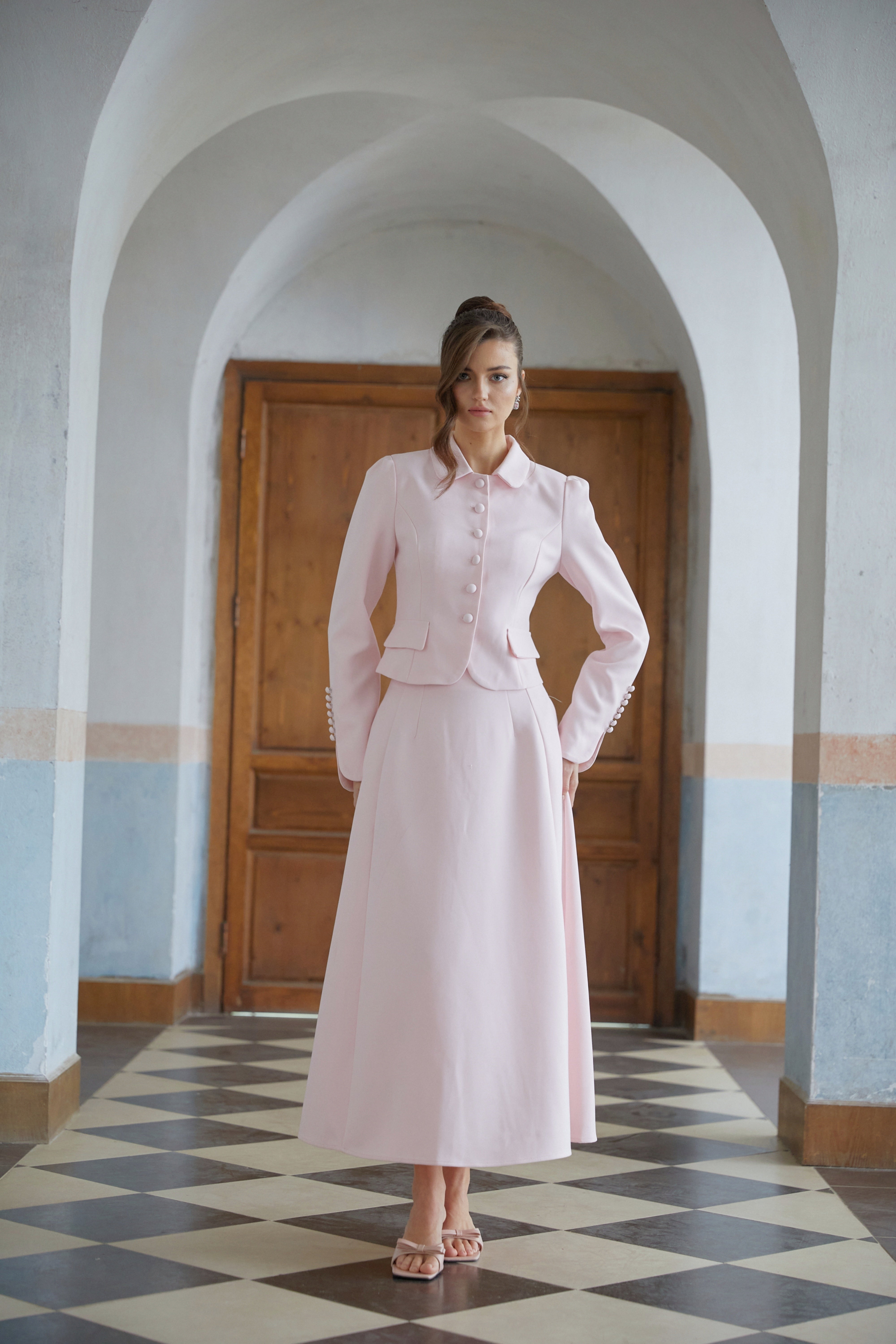 Eira Pink Peter Pan Collar Jacket & Skirt Set