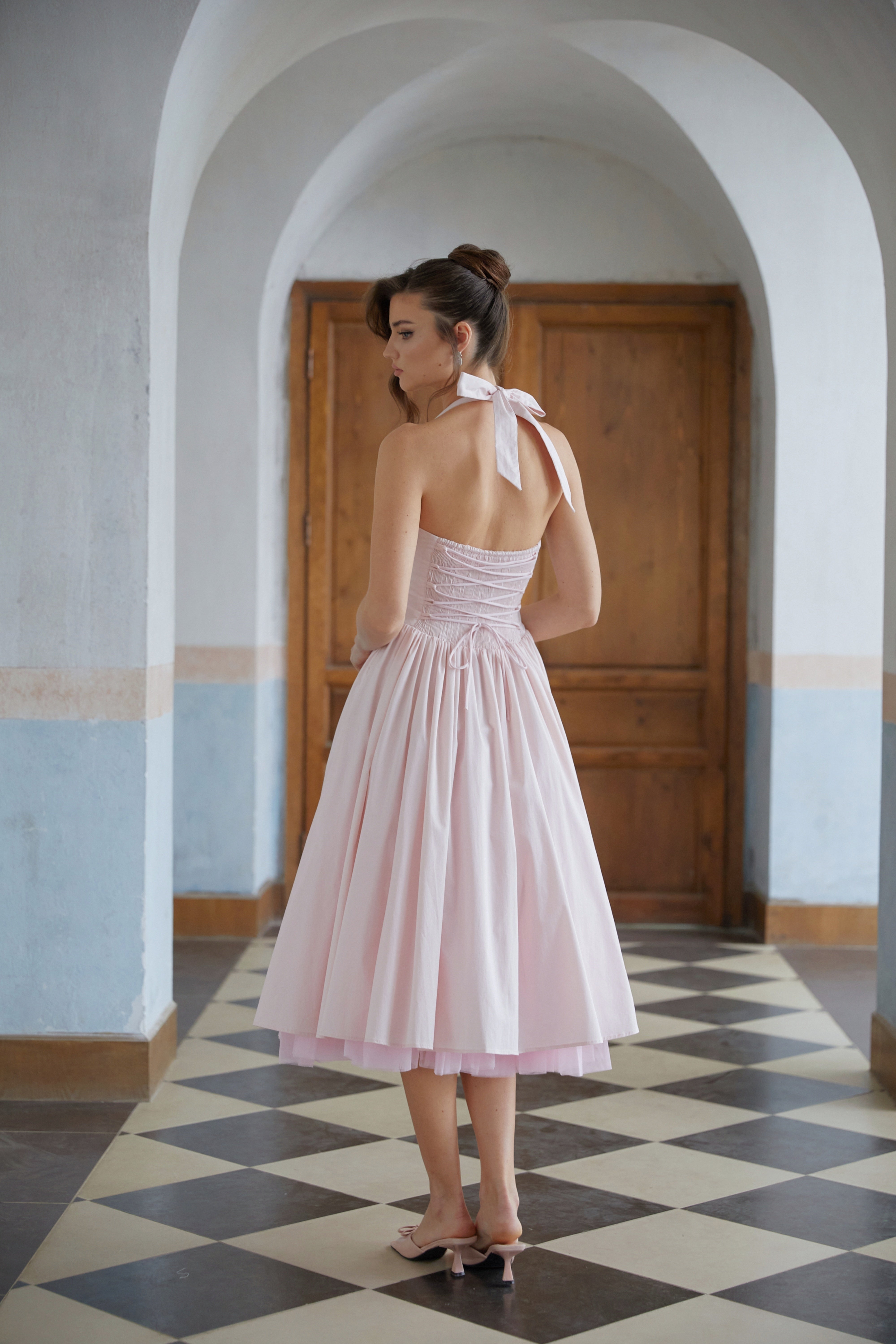 Eponine Pink Layered Flared Hem Midi Dress (Final Sale-US Only)