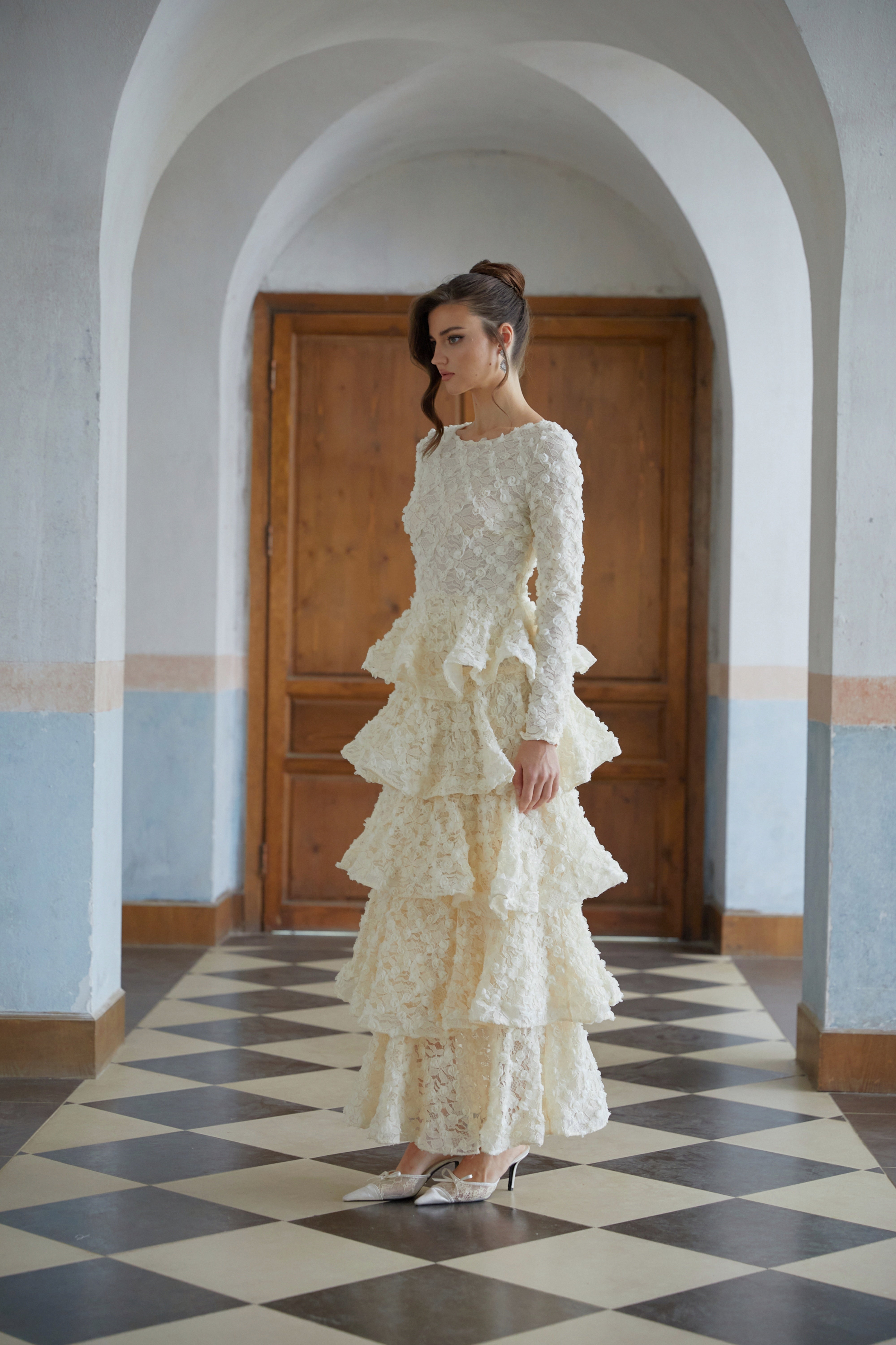 Halla Neutral Tiered Floral Lace Maxi Dress (Final Sale-US Only)