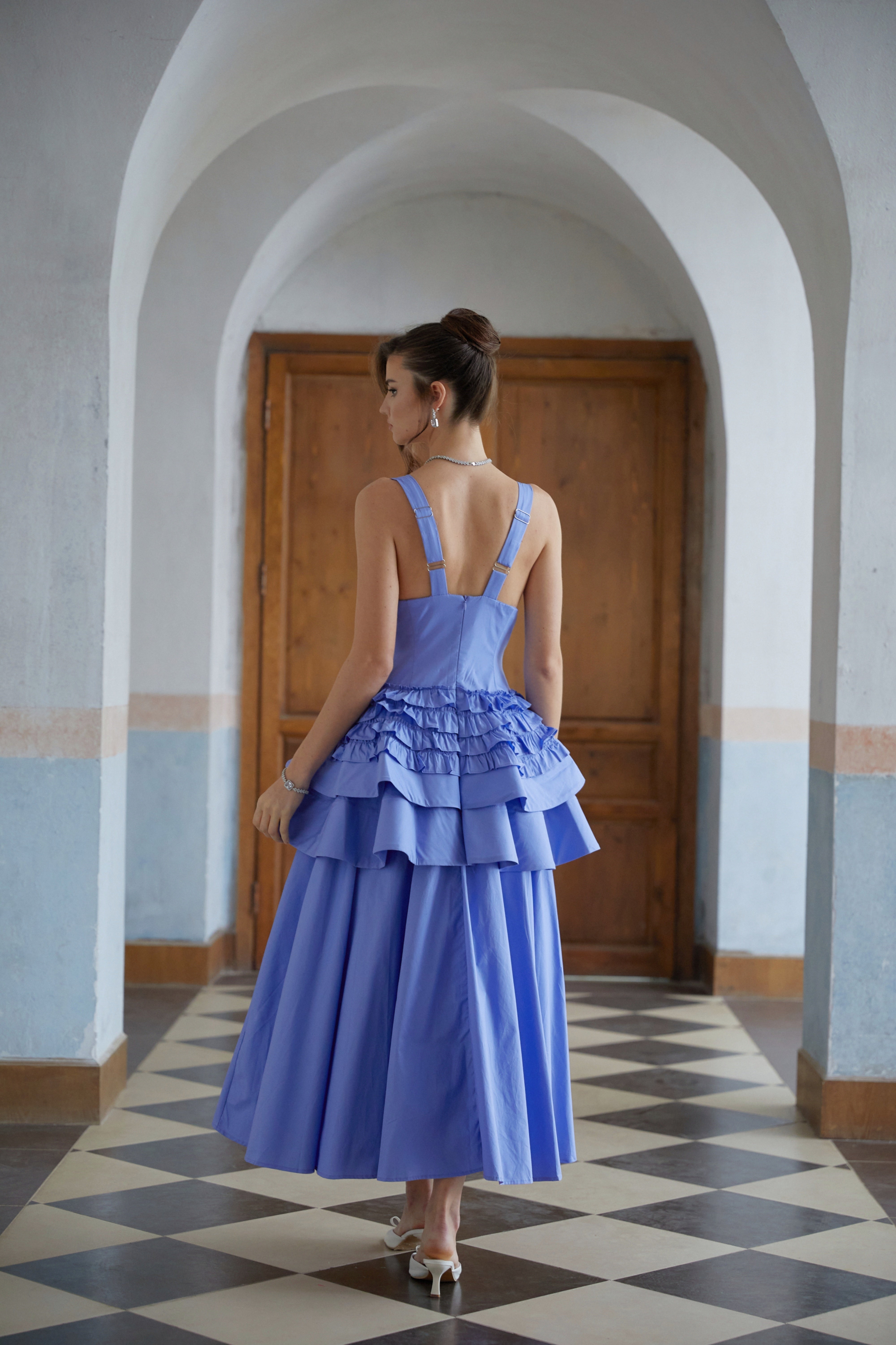 Embla Blue Ruffled Tiered Midi Dress