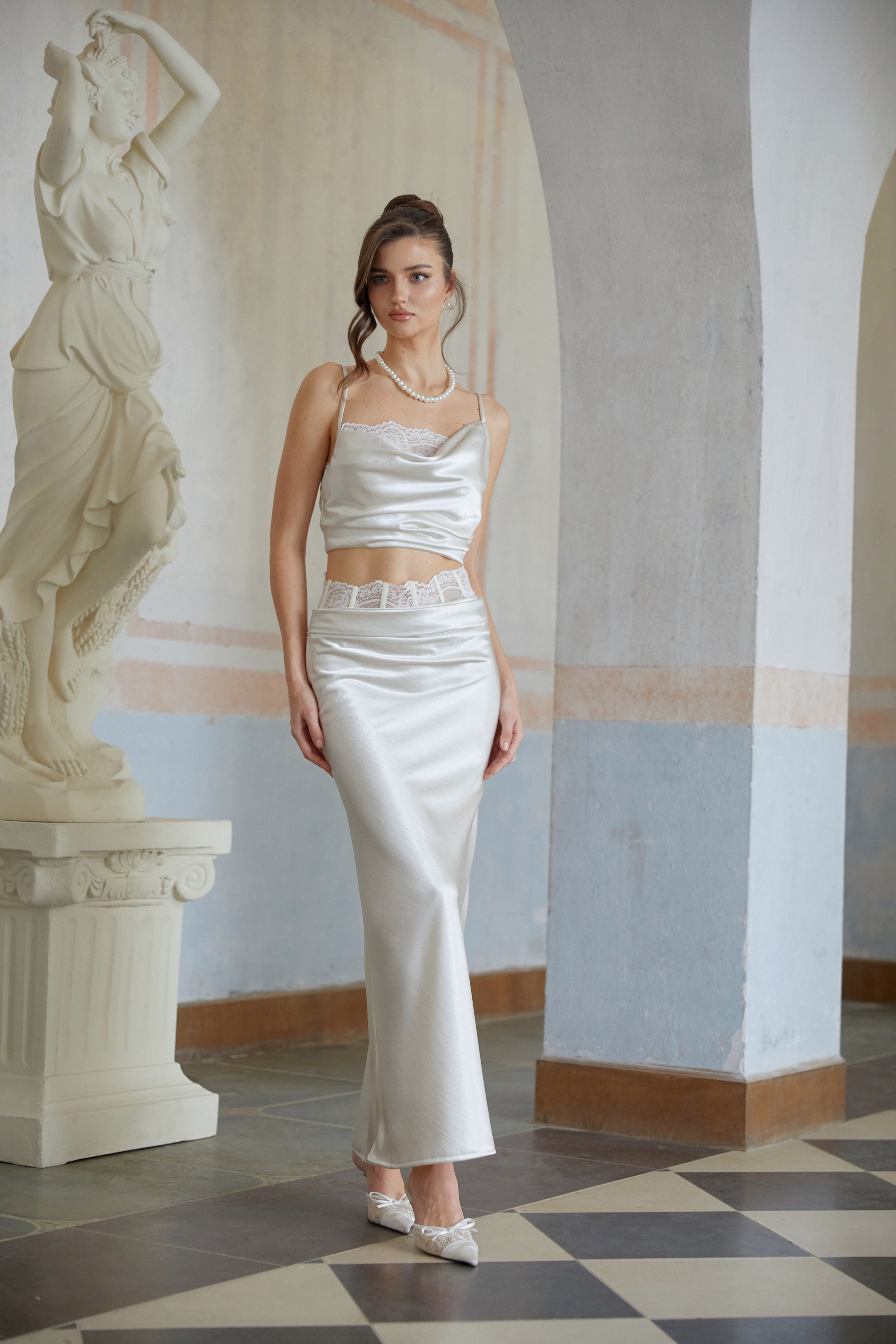 Eeva White Floral Lace Panel Maxi Skirt