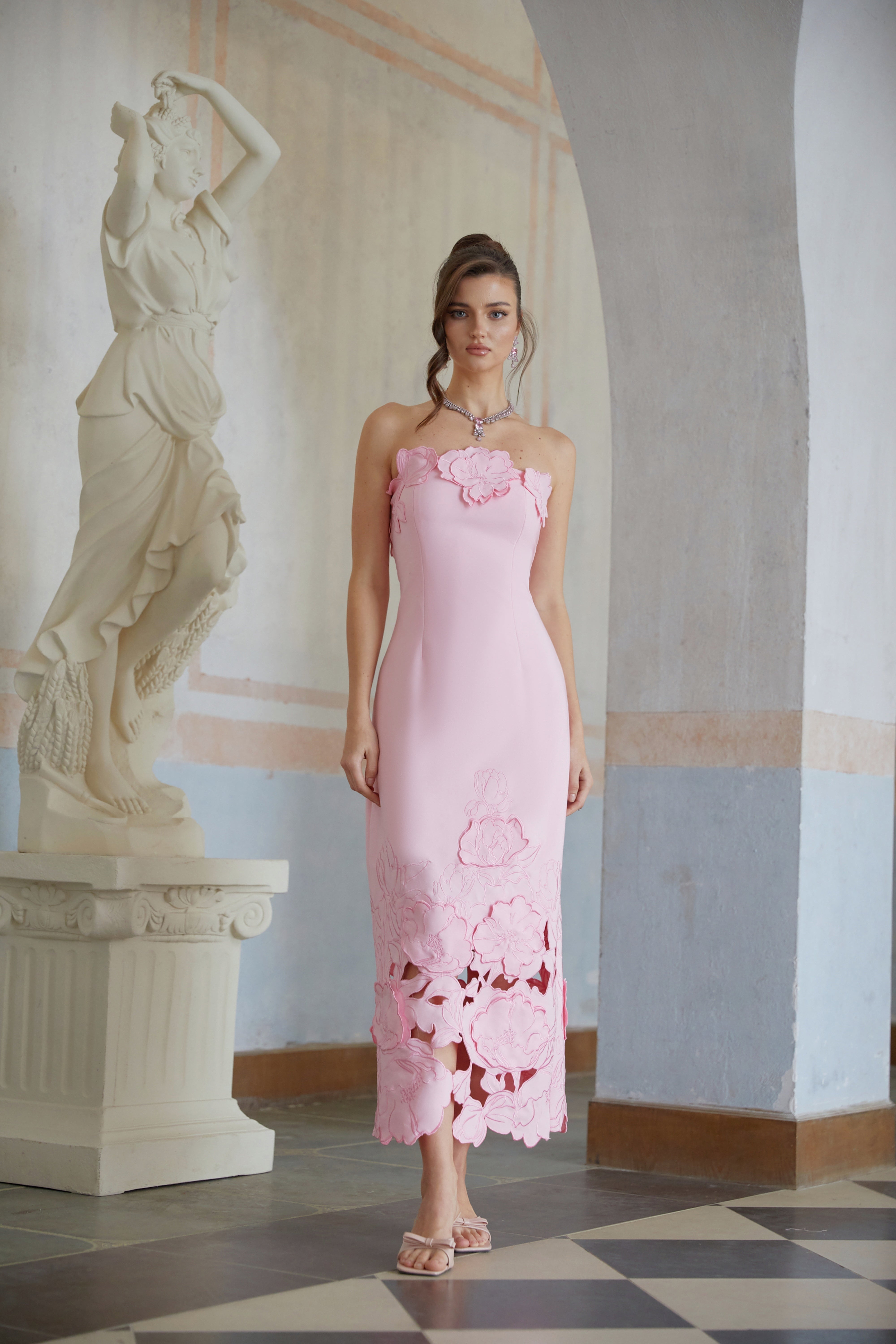 Inga Pink Strapless Floral Embroidered Maxi Dress (Final Sale-US Only)