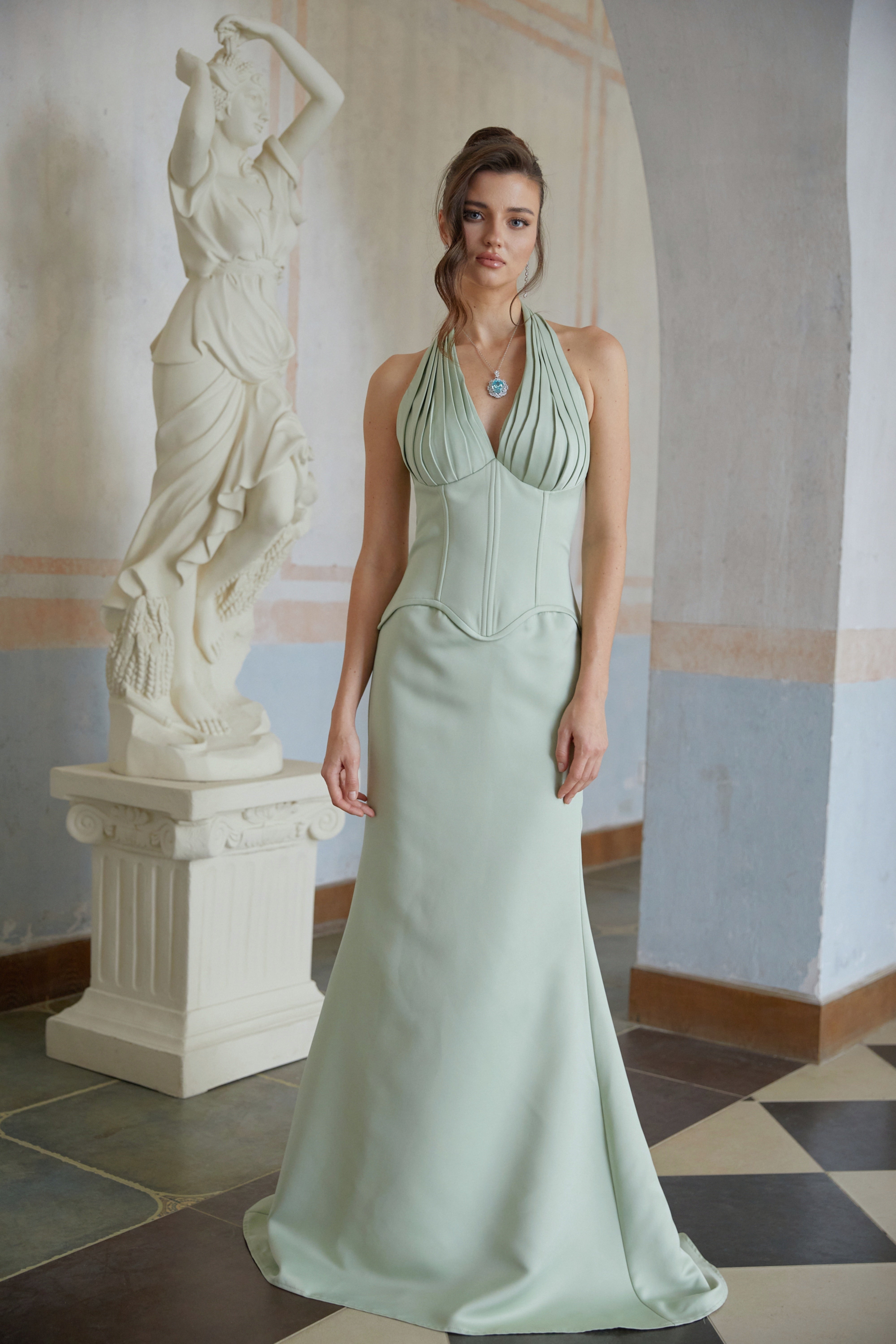 Aurélie Green Halterneck Mermaid Maxi Dress