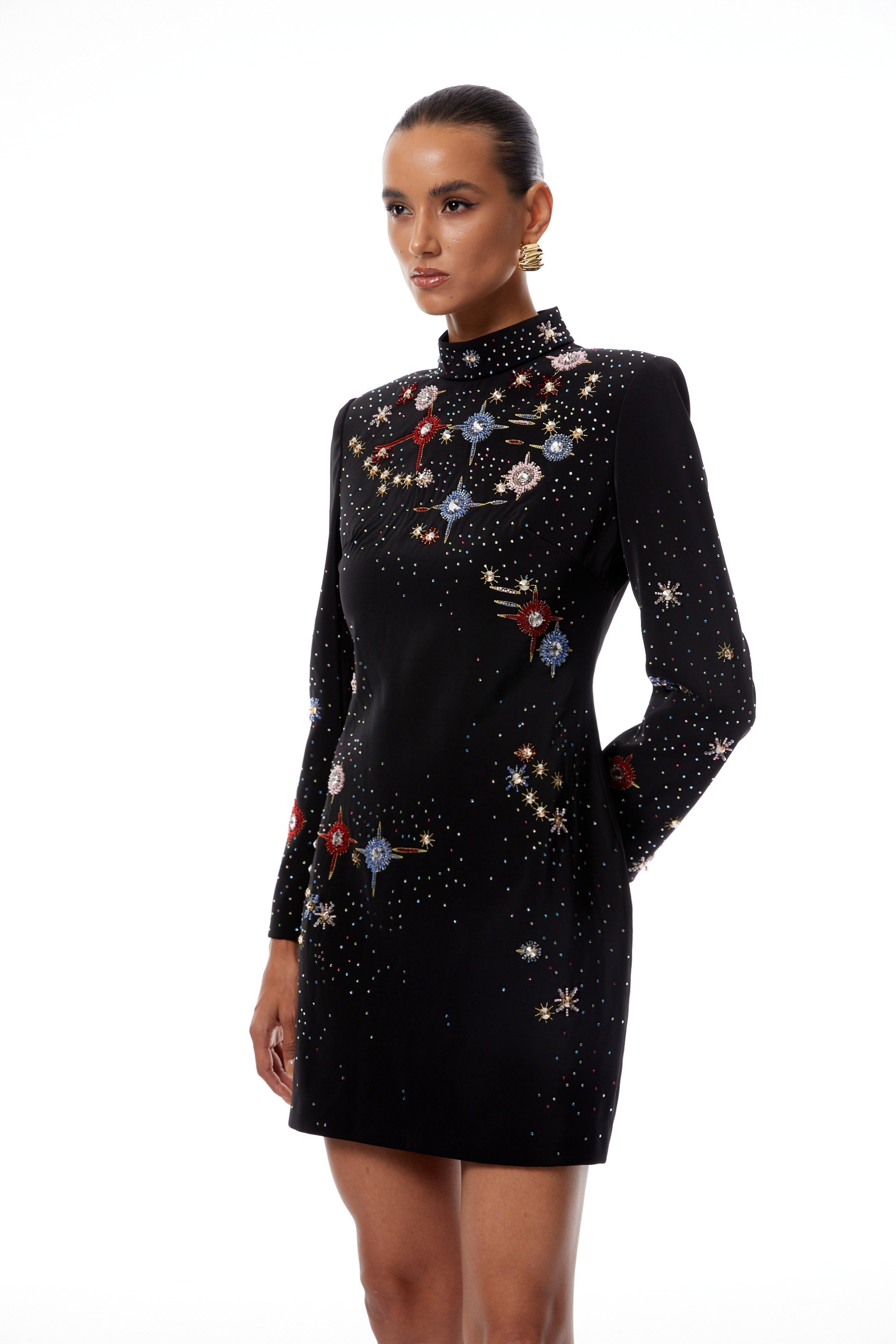 Rosaria Black Embellished Constellation Mini Dress