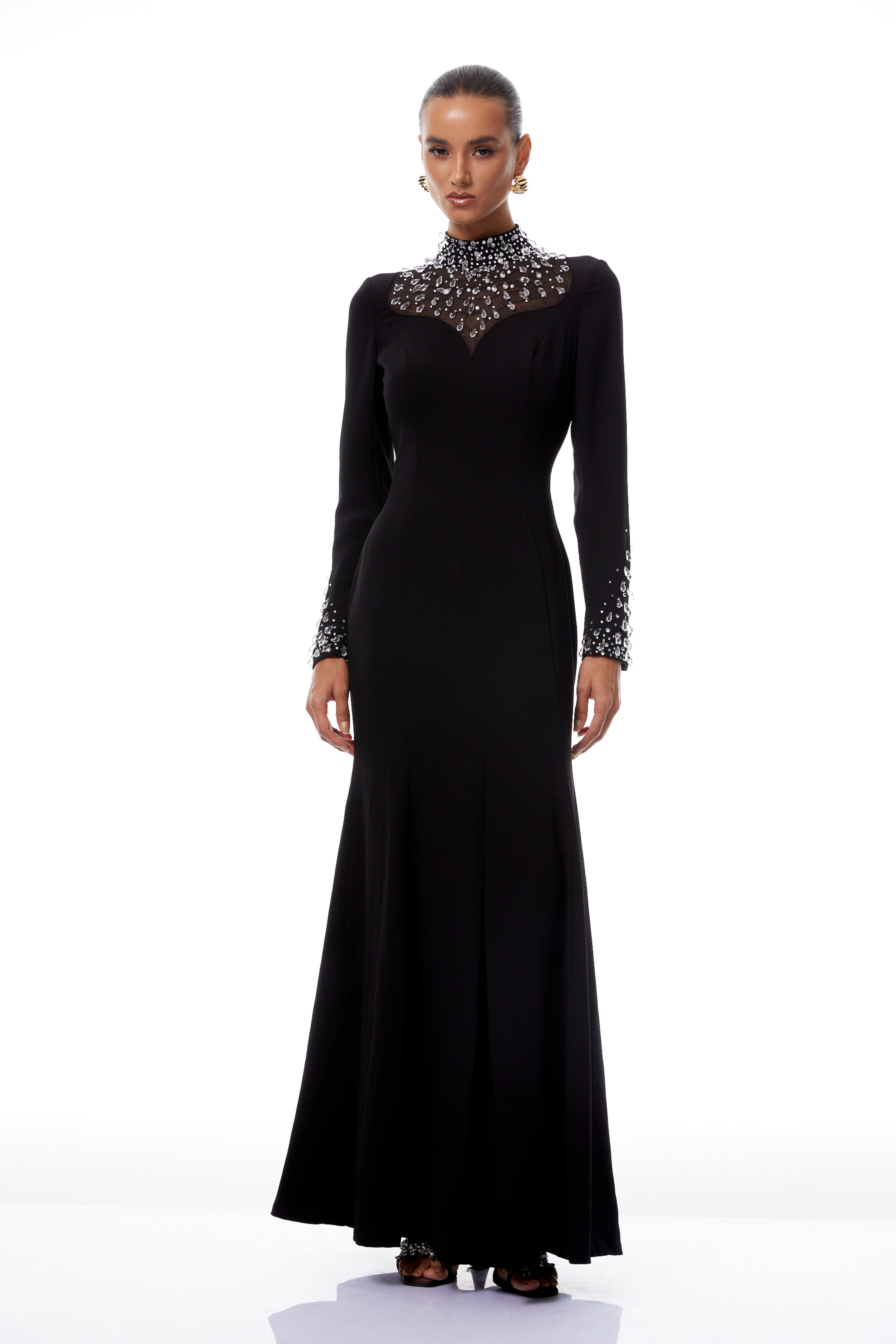Oona Black Embellished Flared Maxi Gown (Final Sale-US Only)