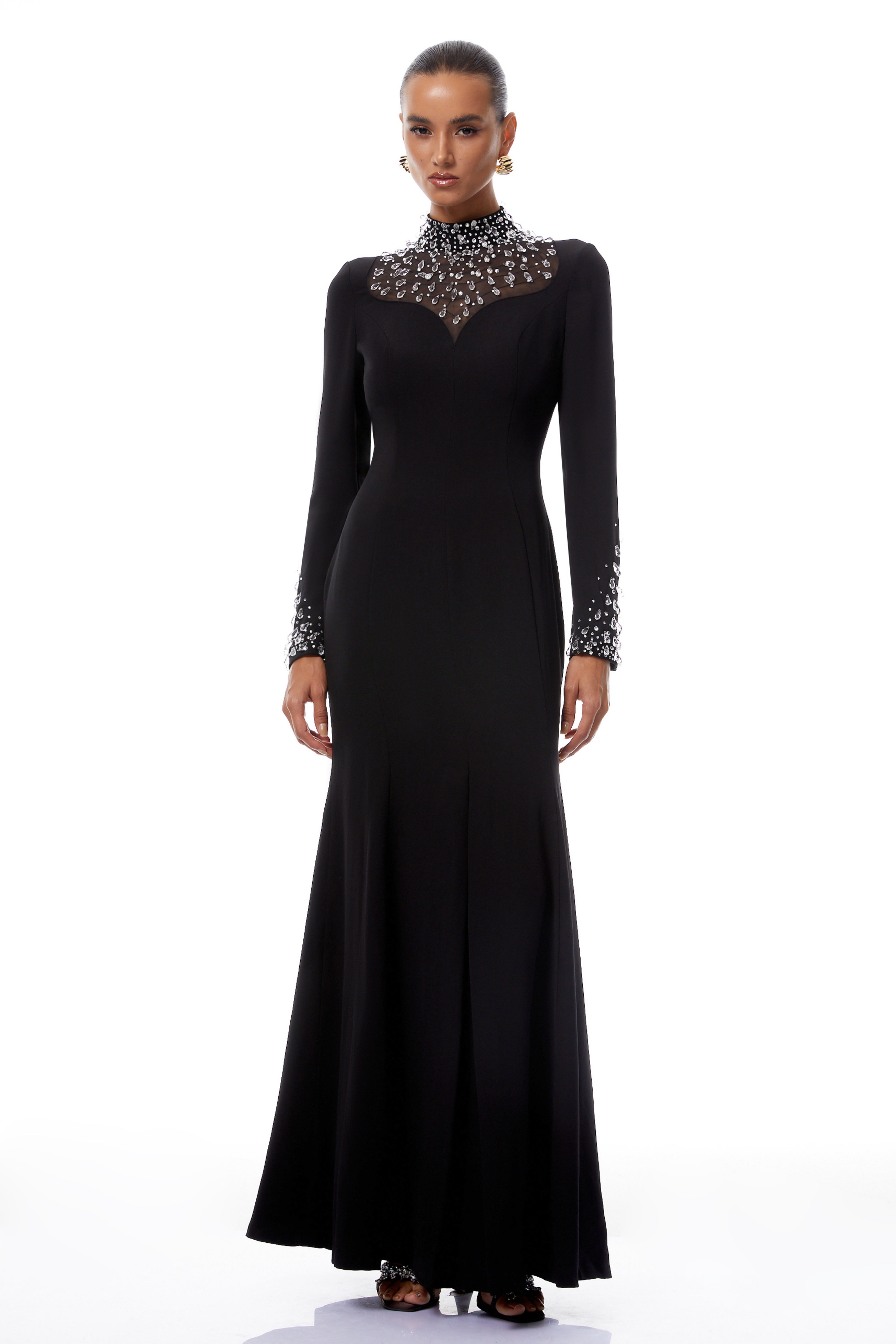 Oona Black Embellished Flared Maxi Gown (Final Sale-US Only)