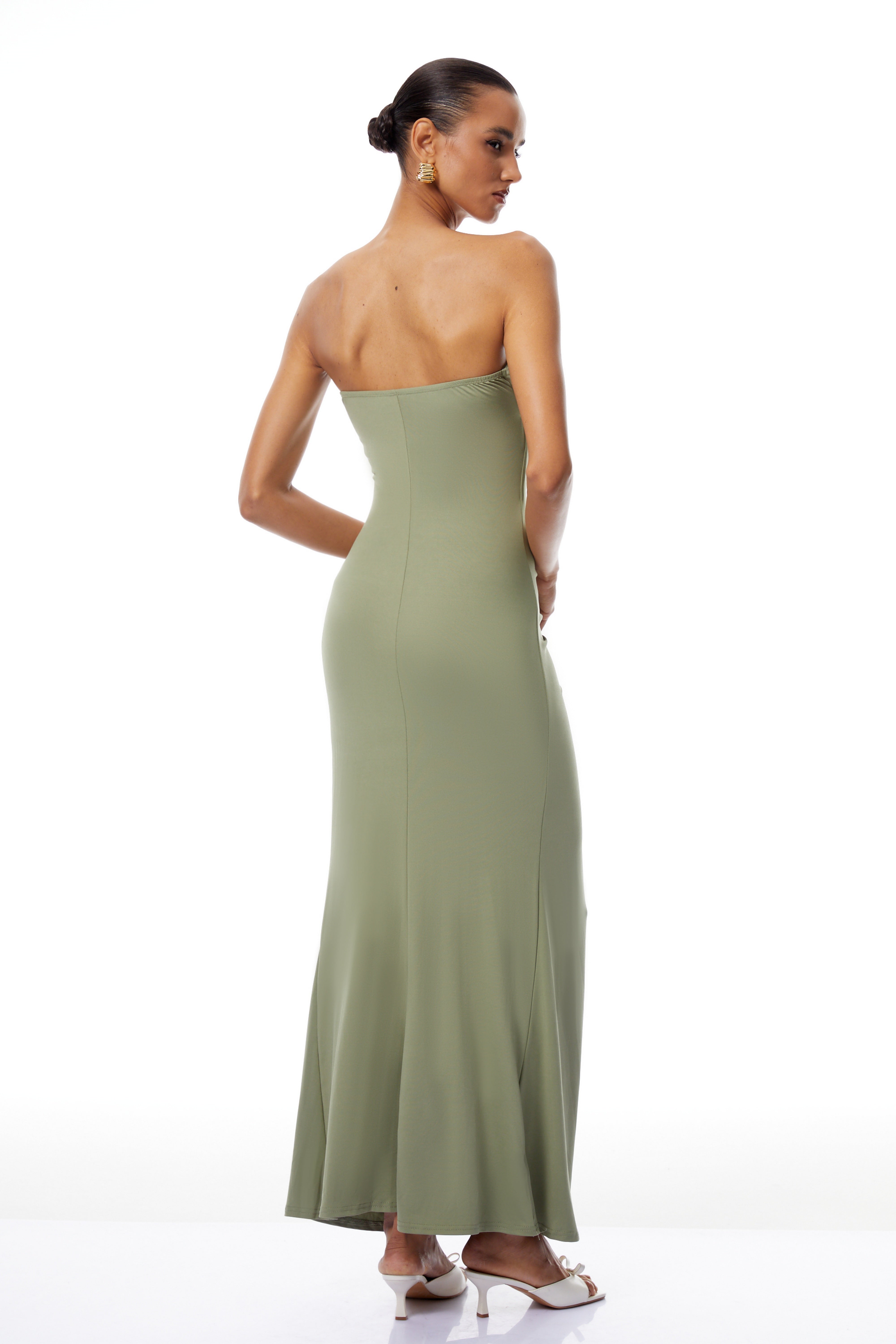 Micaela Green Off Shoulder Ruched Maxi Dress