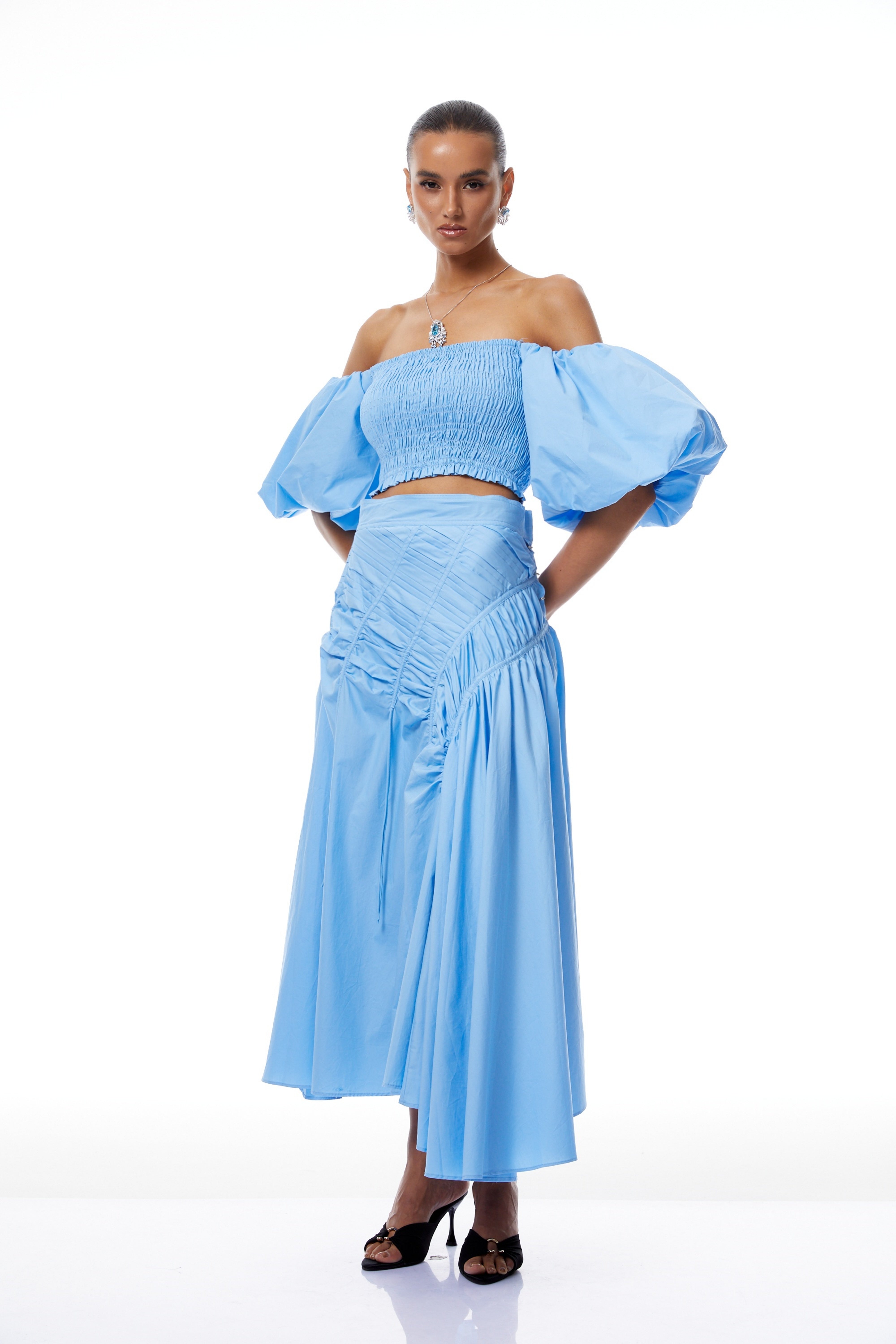 Alejandra Blue Smocked Top & Asymmetrical Skirt Set