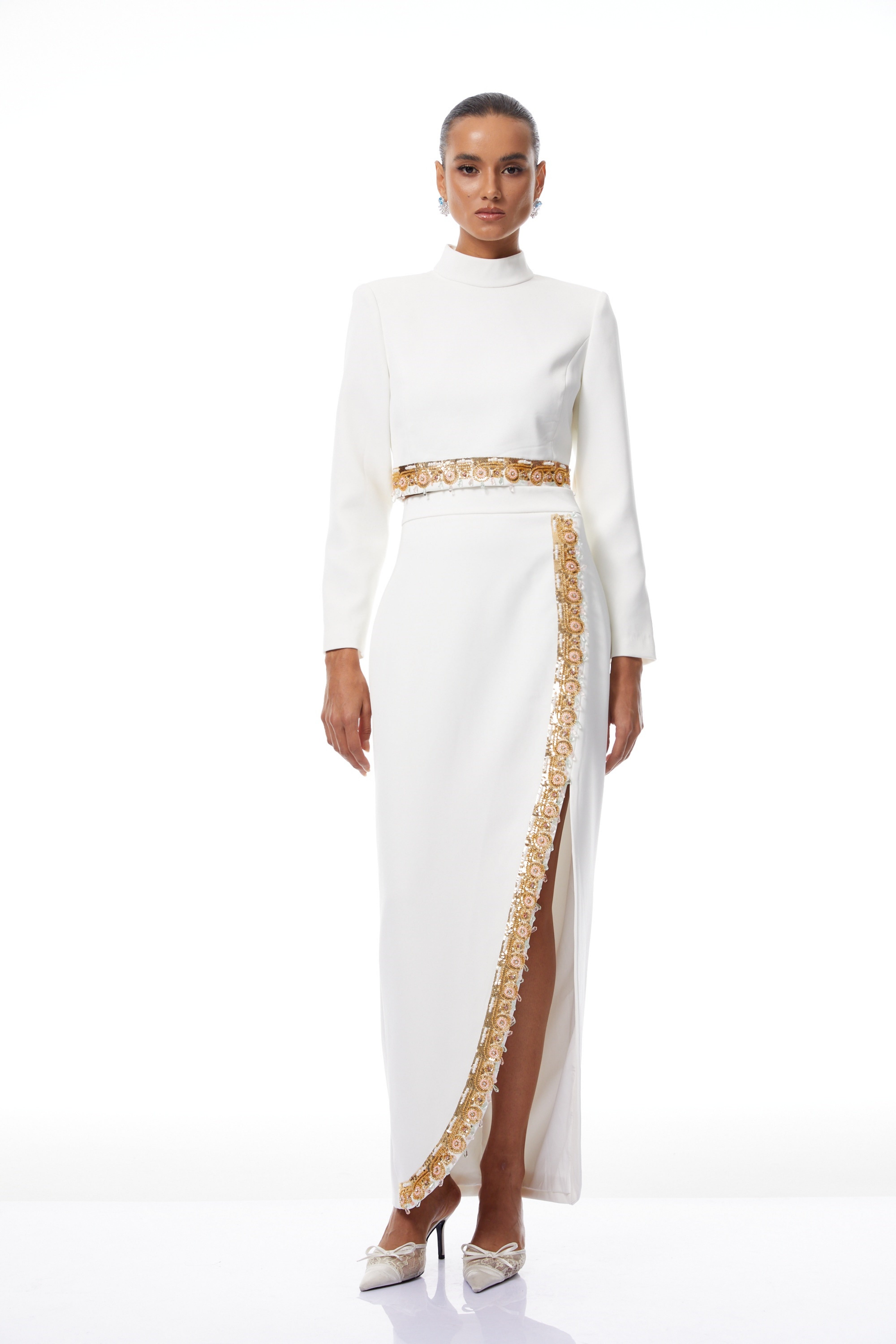 Blossom White Embellished Top & Skirt Set