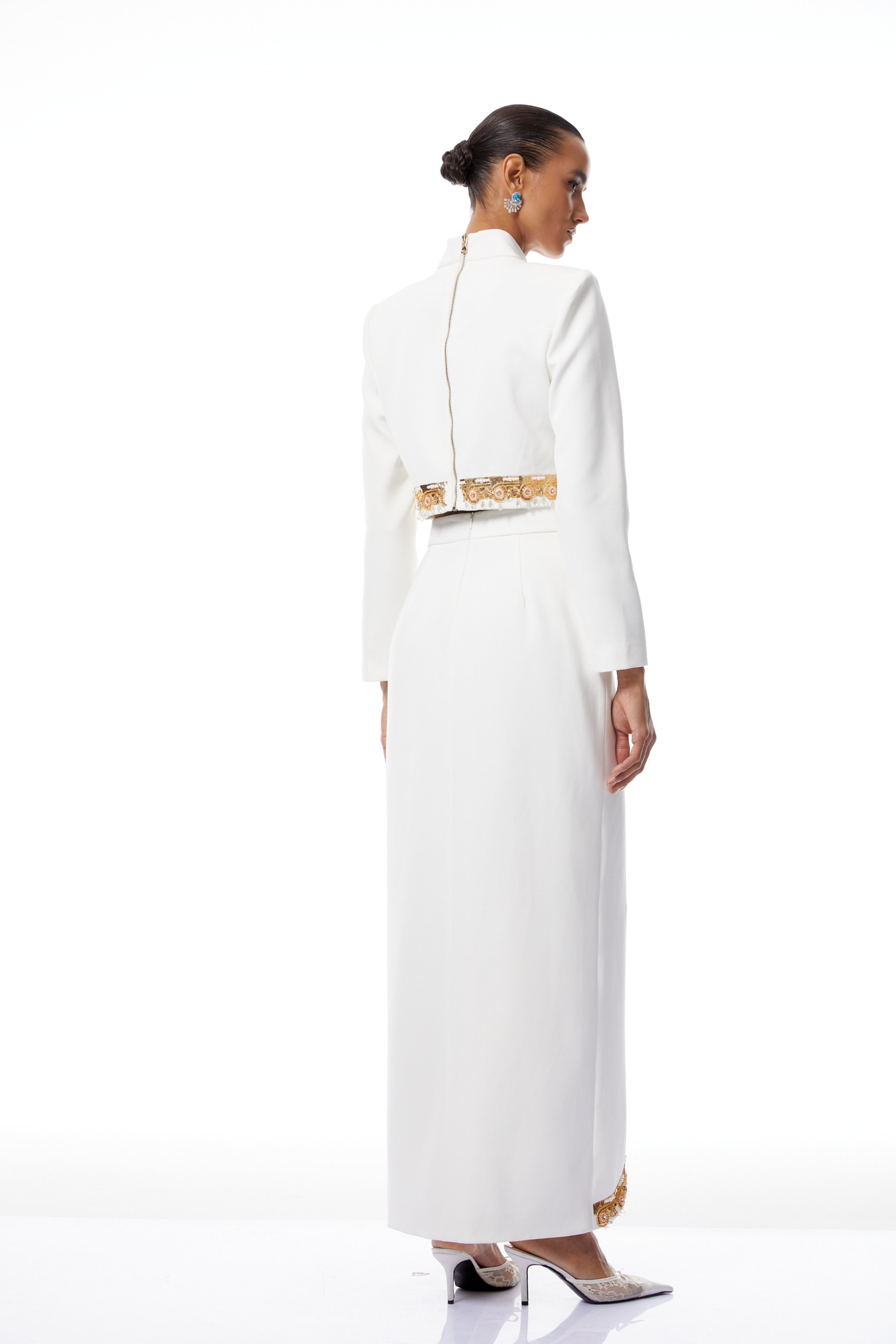 Blossom White Embellished Top & Skirt Set