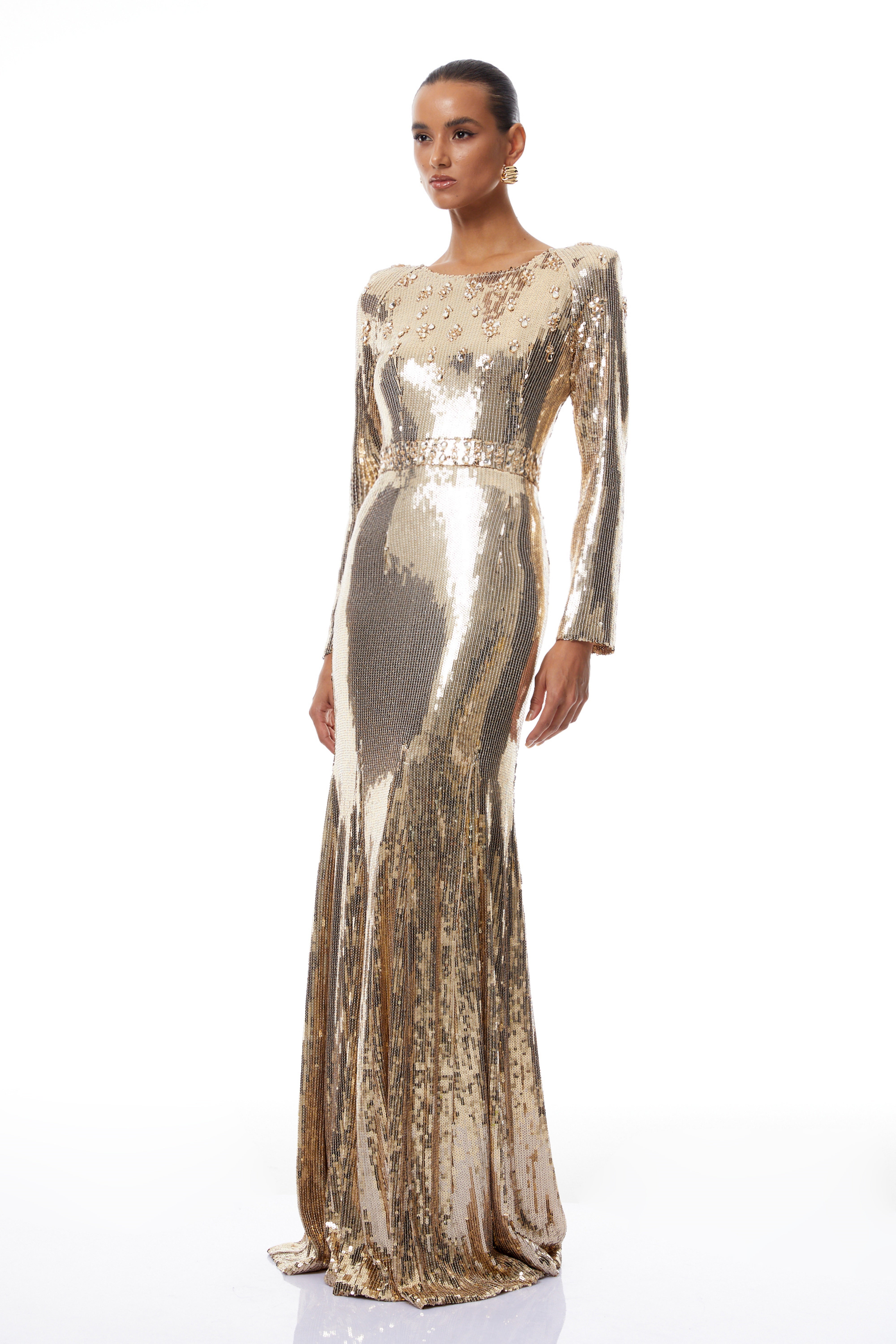 Federica Gold Train Sequined Maxi Dress (Final Sale-US Only)