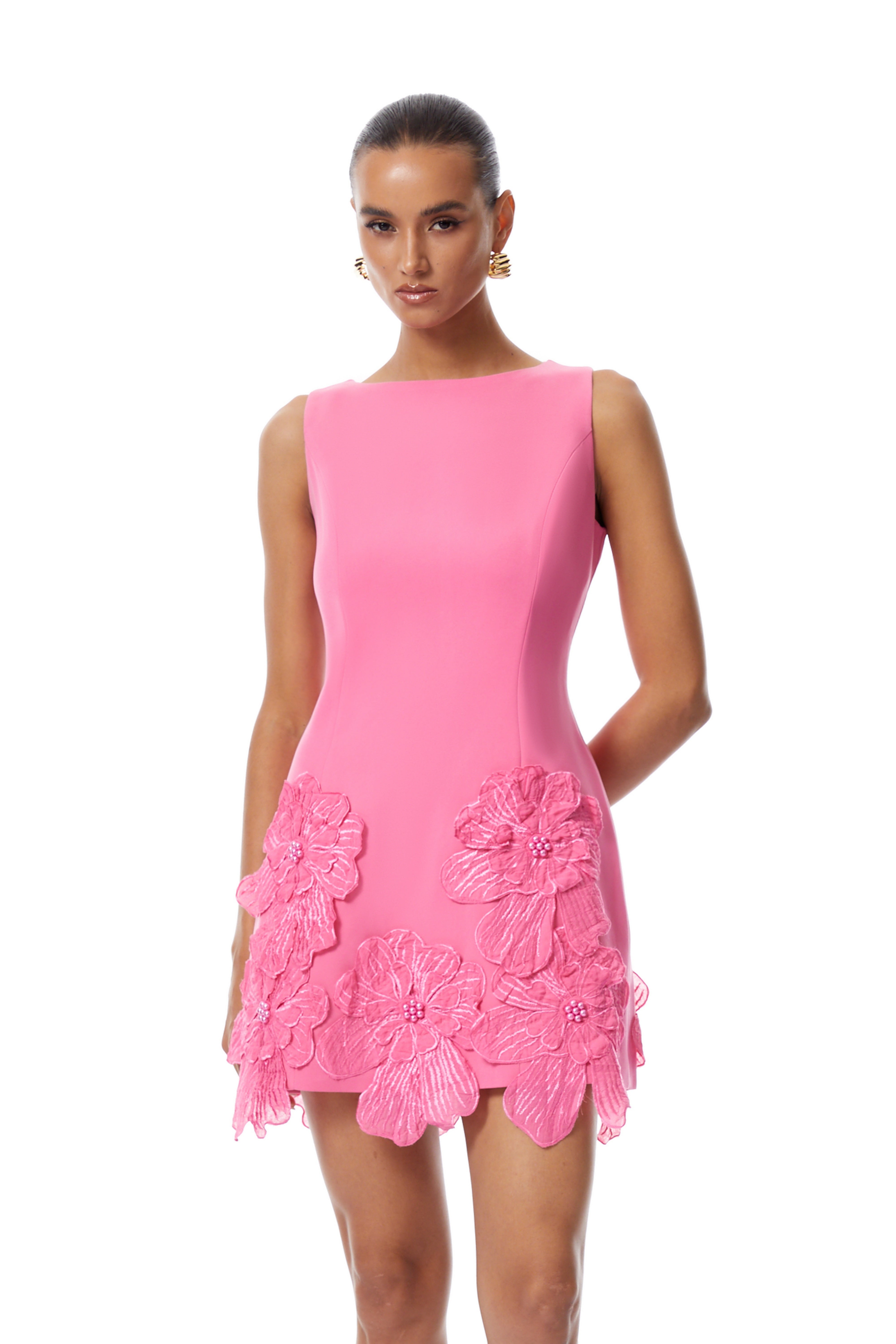 Fleurine Hot Pink Floral Appliqué Mini Dress