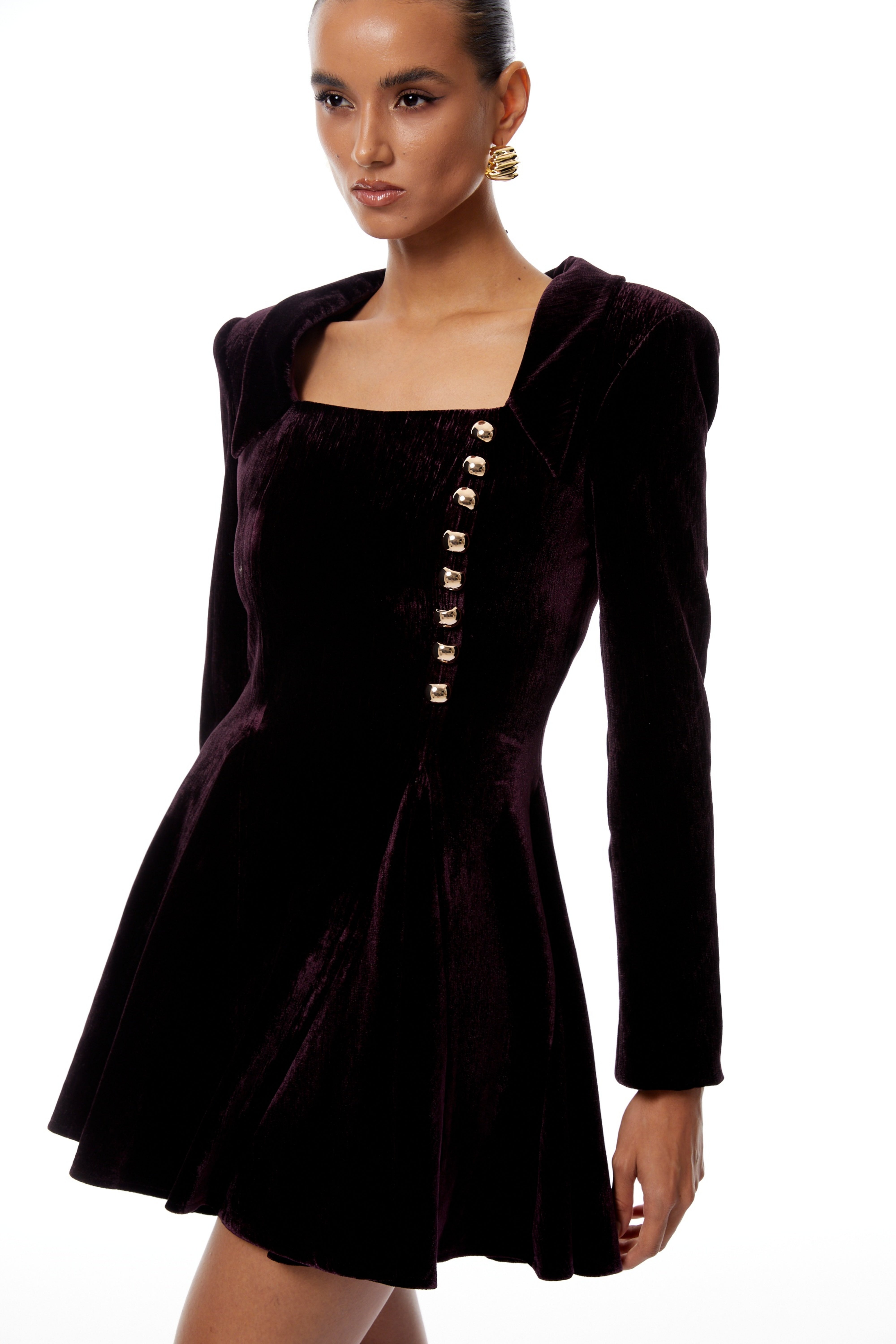 Benedetta Aubergine Square Neck Velvet Mini Dress