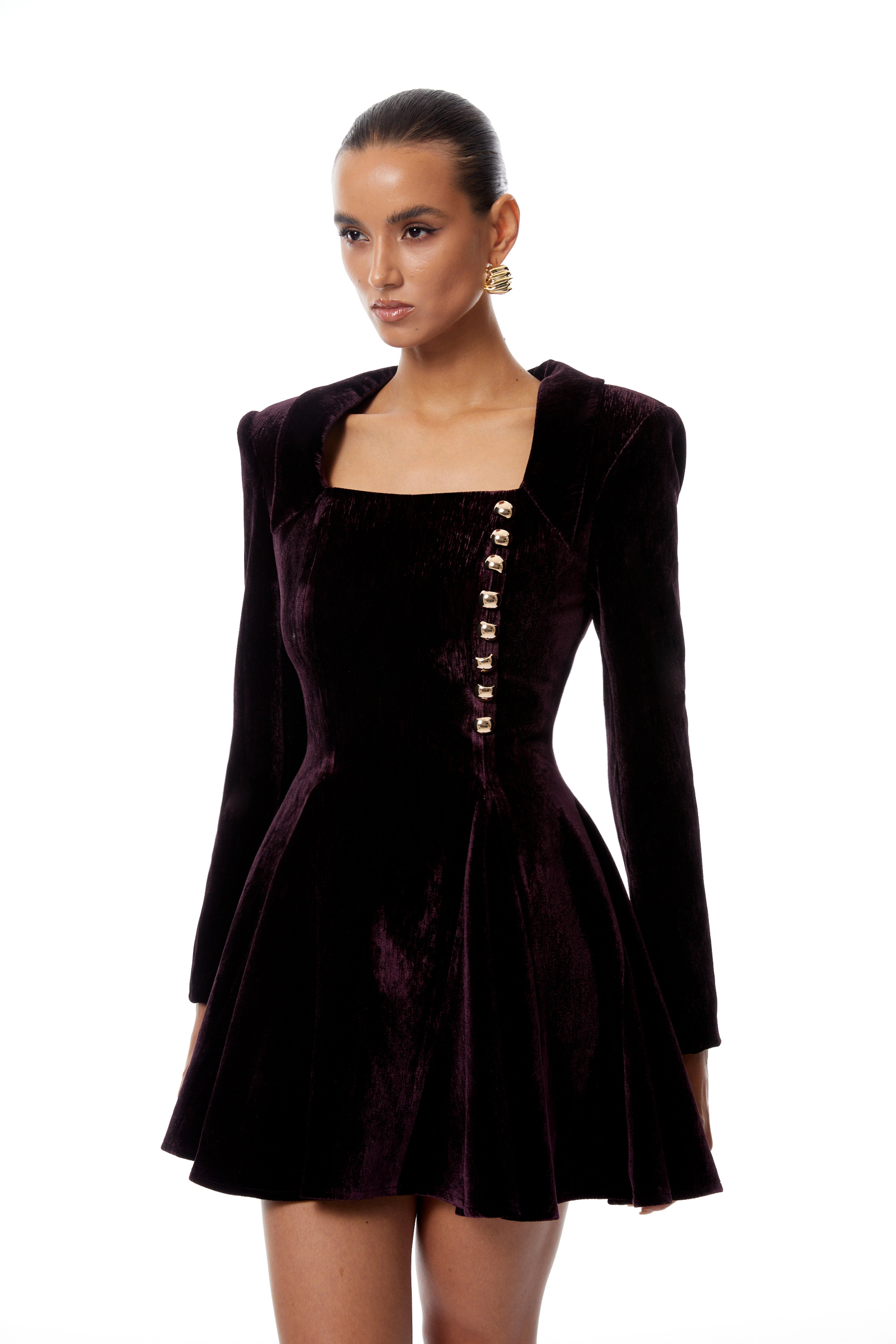 Benedetta Aubergine Square Neck Velvet Mini Dress