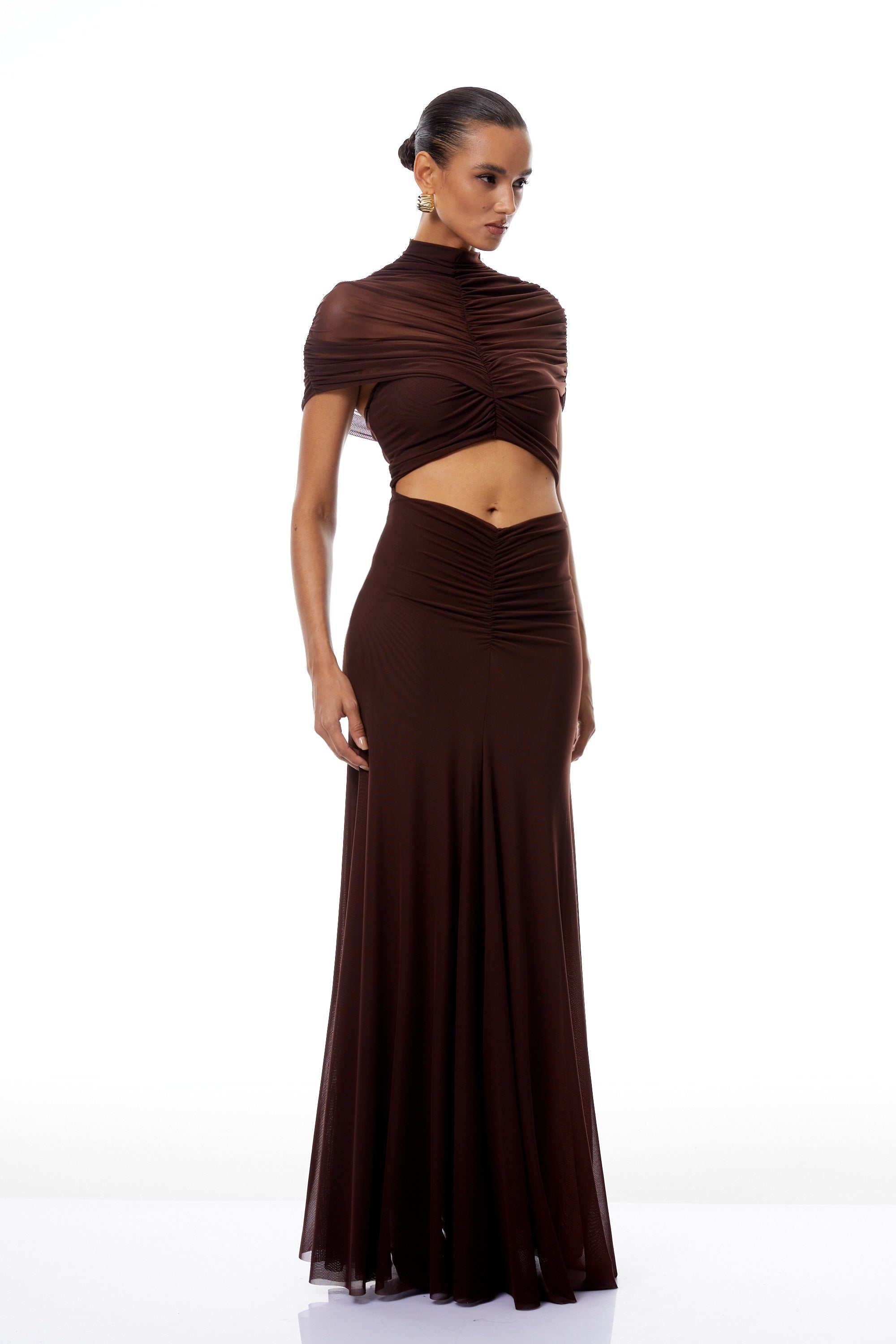Bruna Cut-Out Ruched Mesh Maxi Dress (Final Sale)