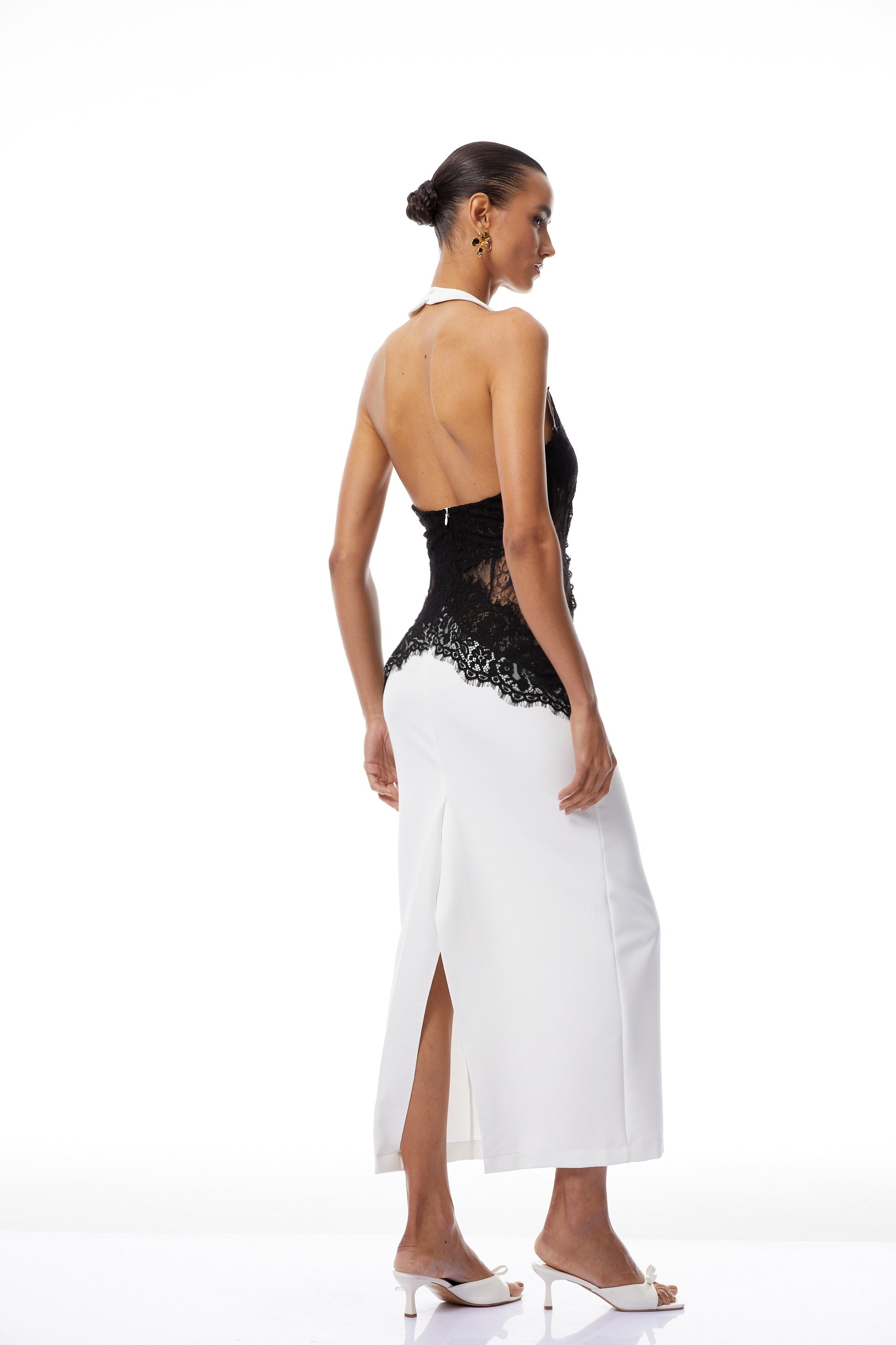 Ilaria White Halterneck Lace Panel Maxi Dress