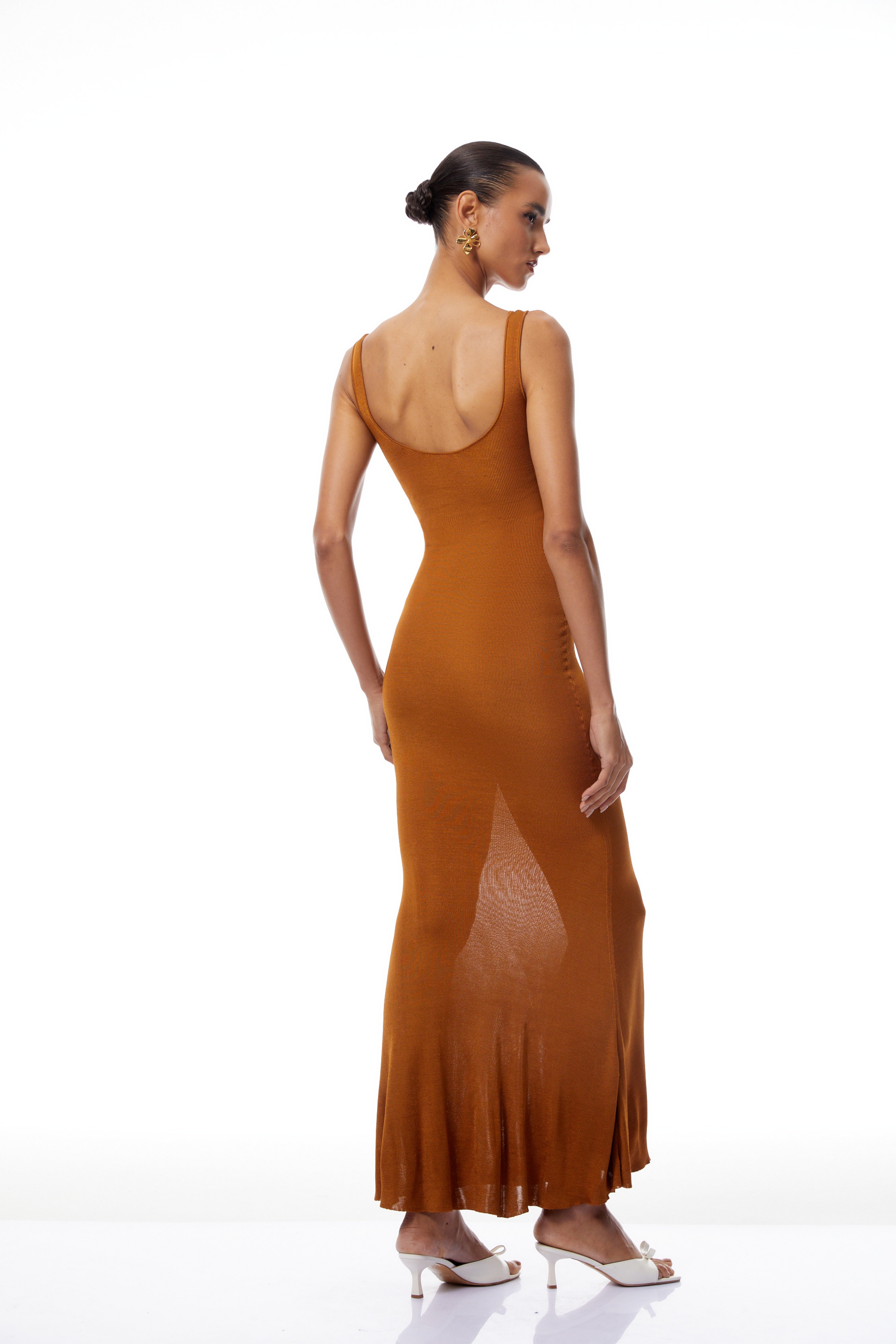 Bérénice Brown Fitted Knit Maxi Dress (Final Sale)