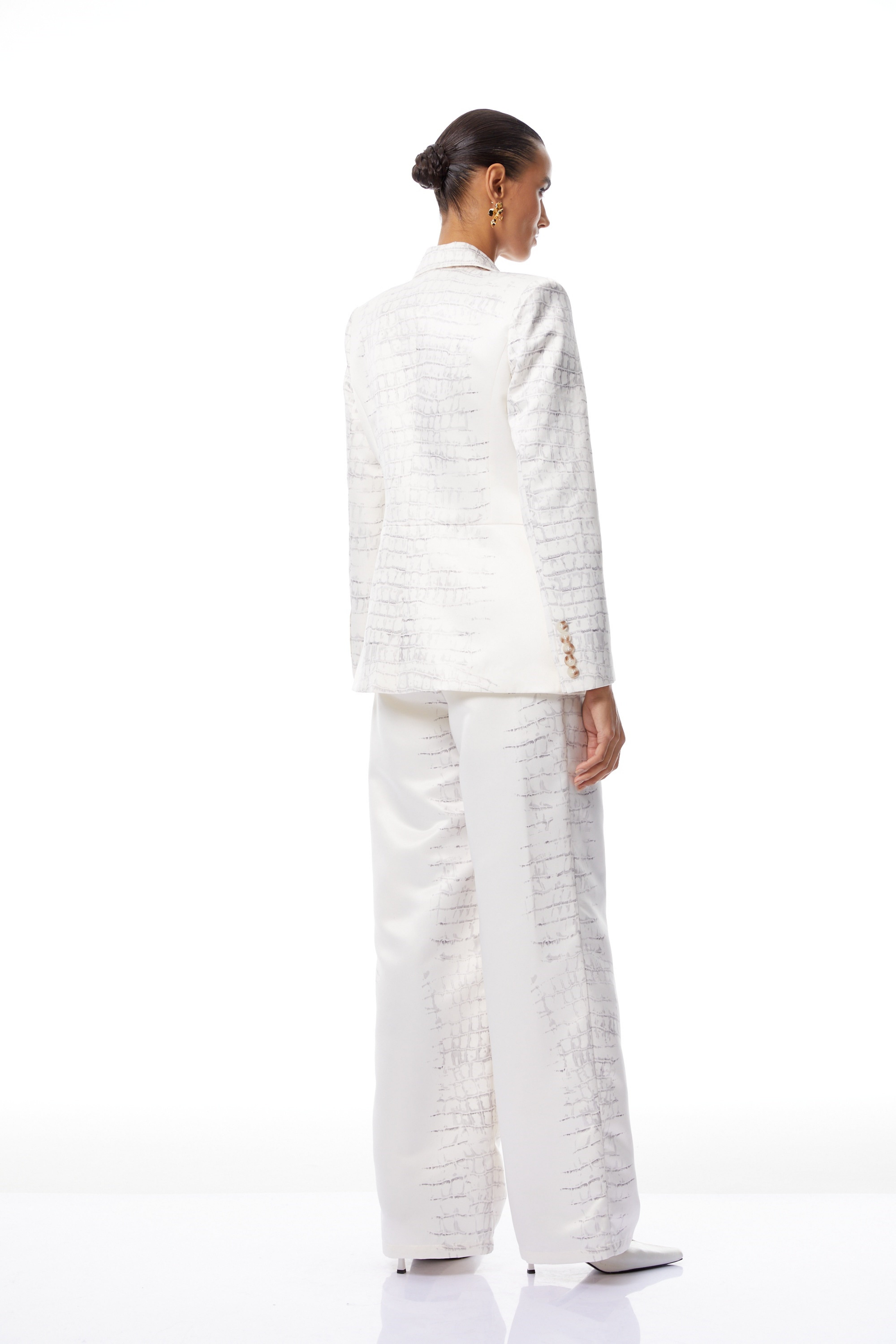Abril White Crocodile Print Blazer & Trousers Set