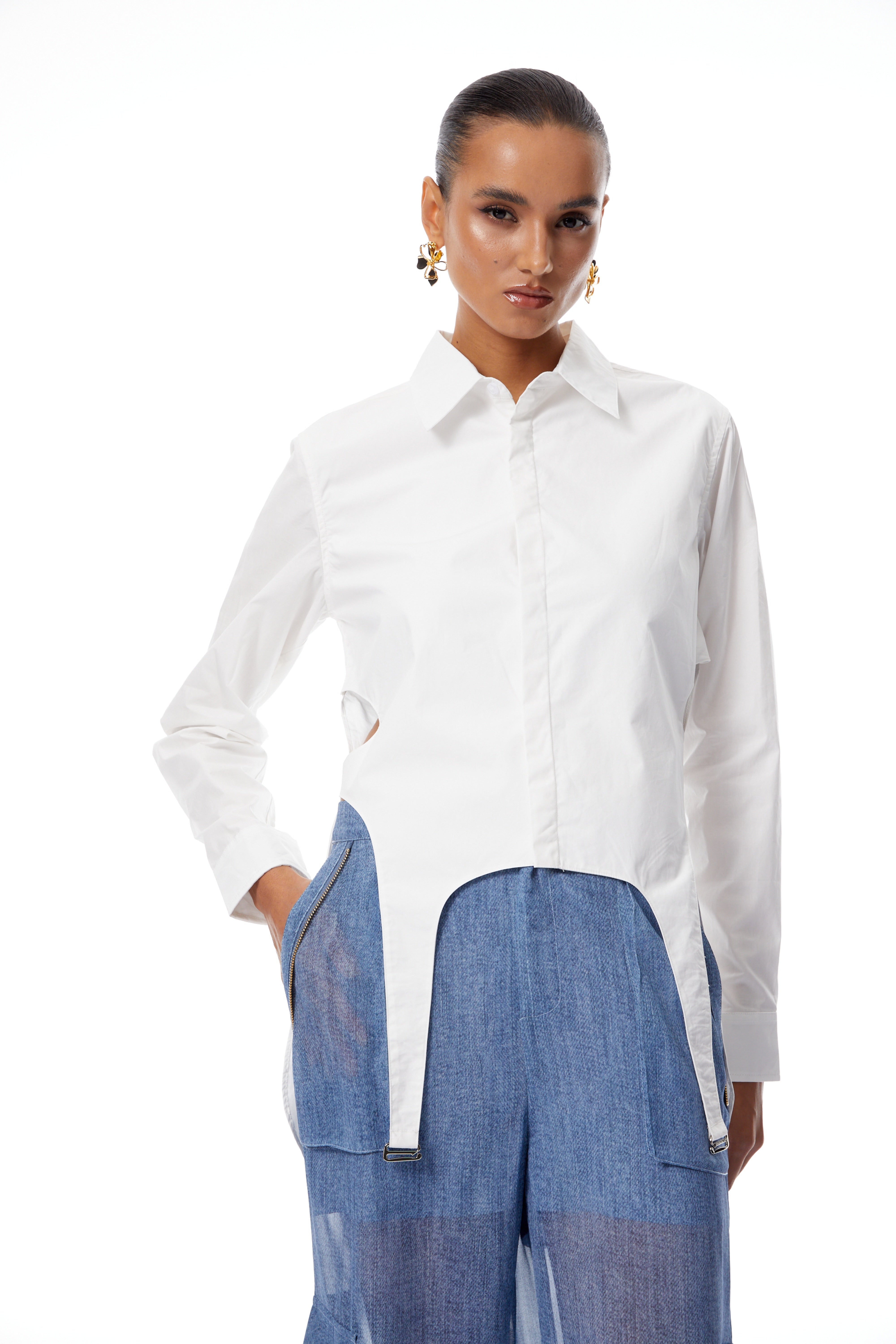 Halsey White Cut Out Asymmetrical Shirt