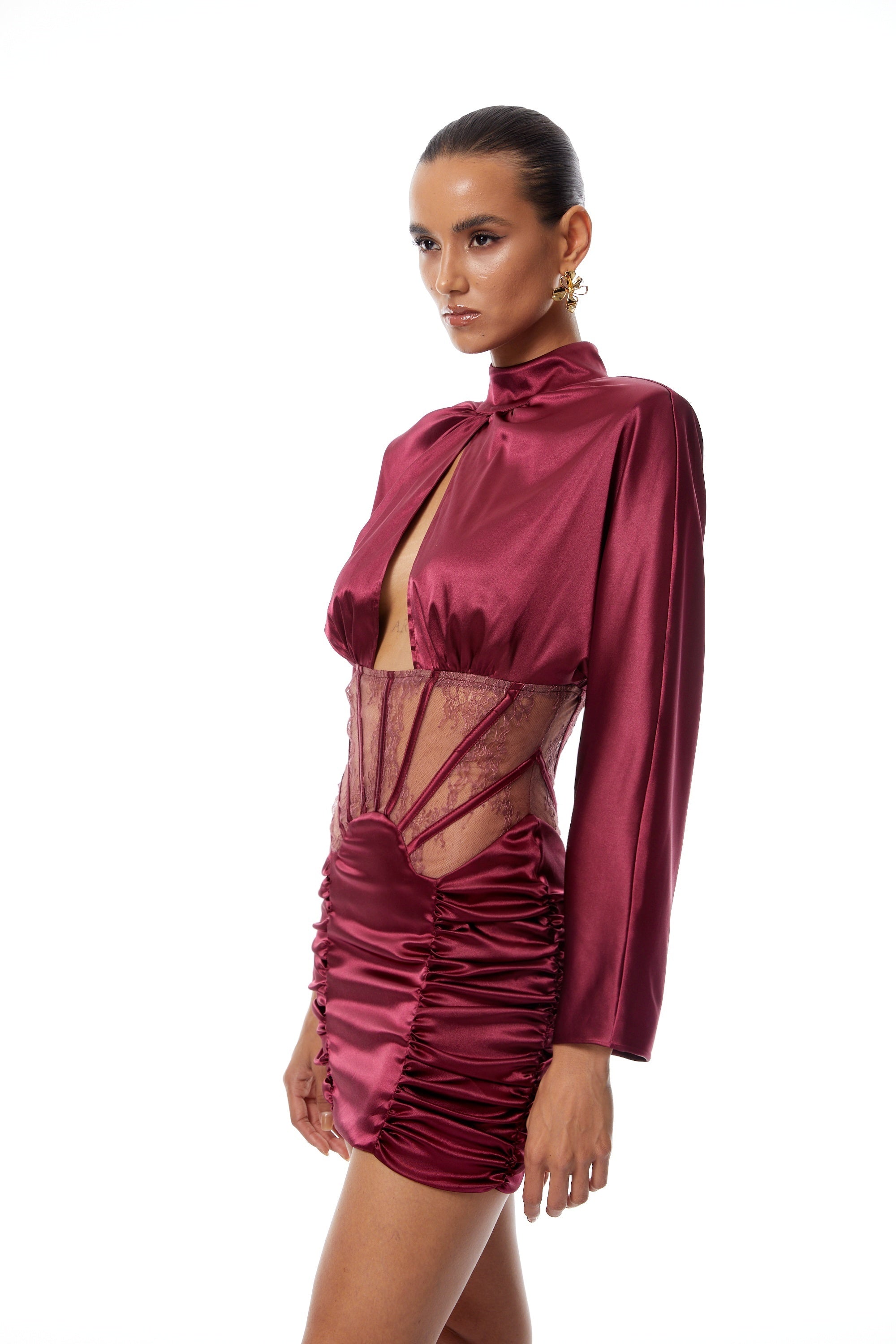 Imelda Red Lace Tulle Panel Satin Mini Dress