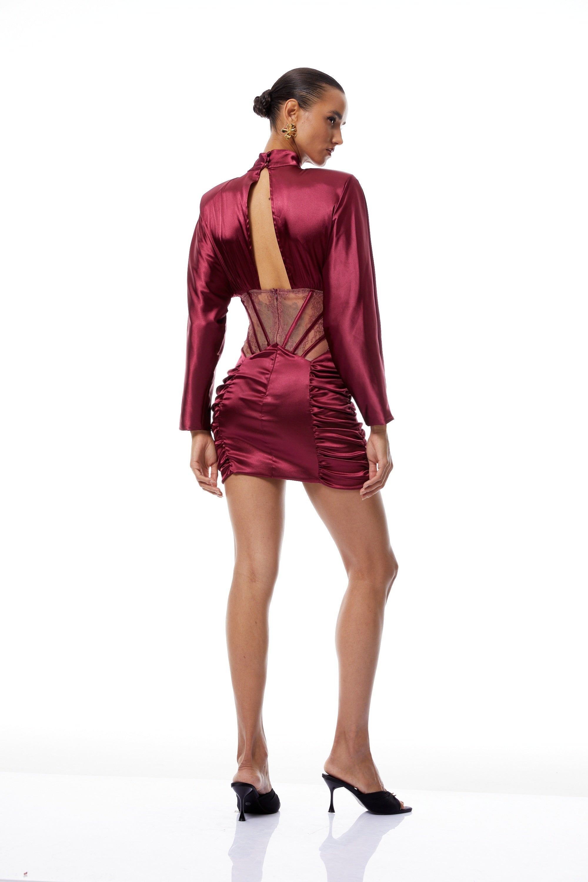 Imelda Red Lace Tulle Panel Satin Mini Dress