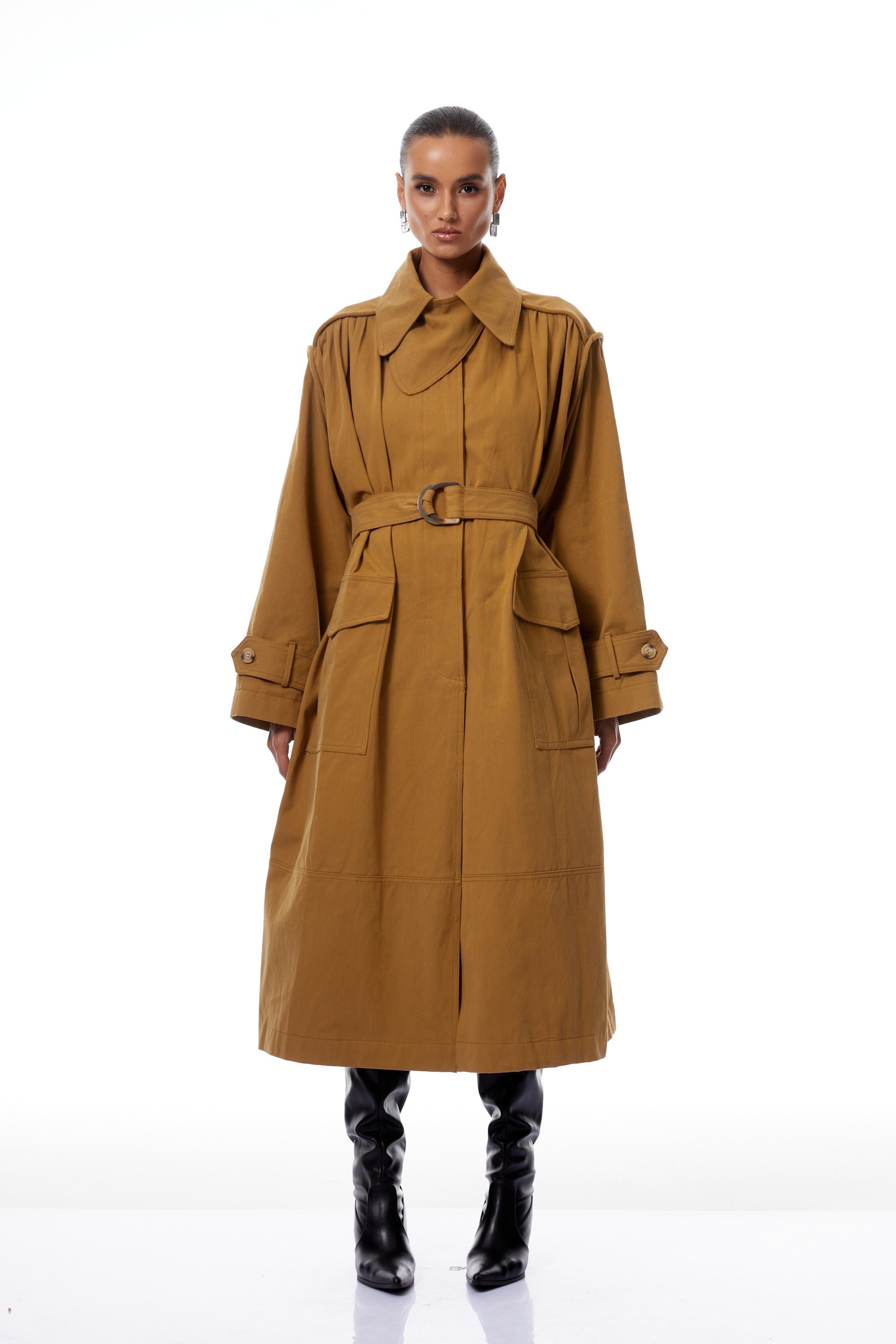 Daniela Ginger Belted Long Trench Coat