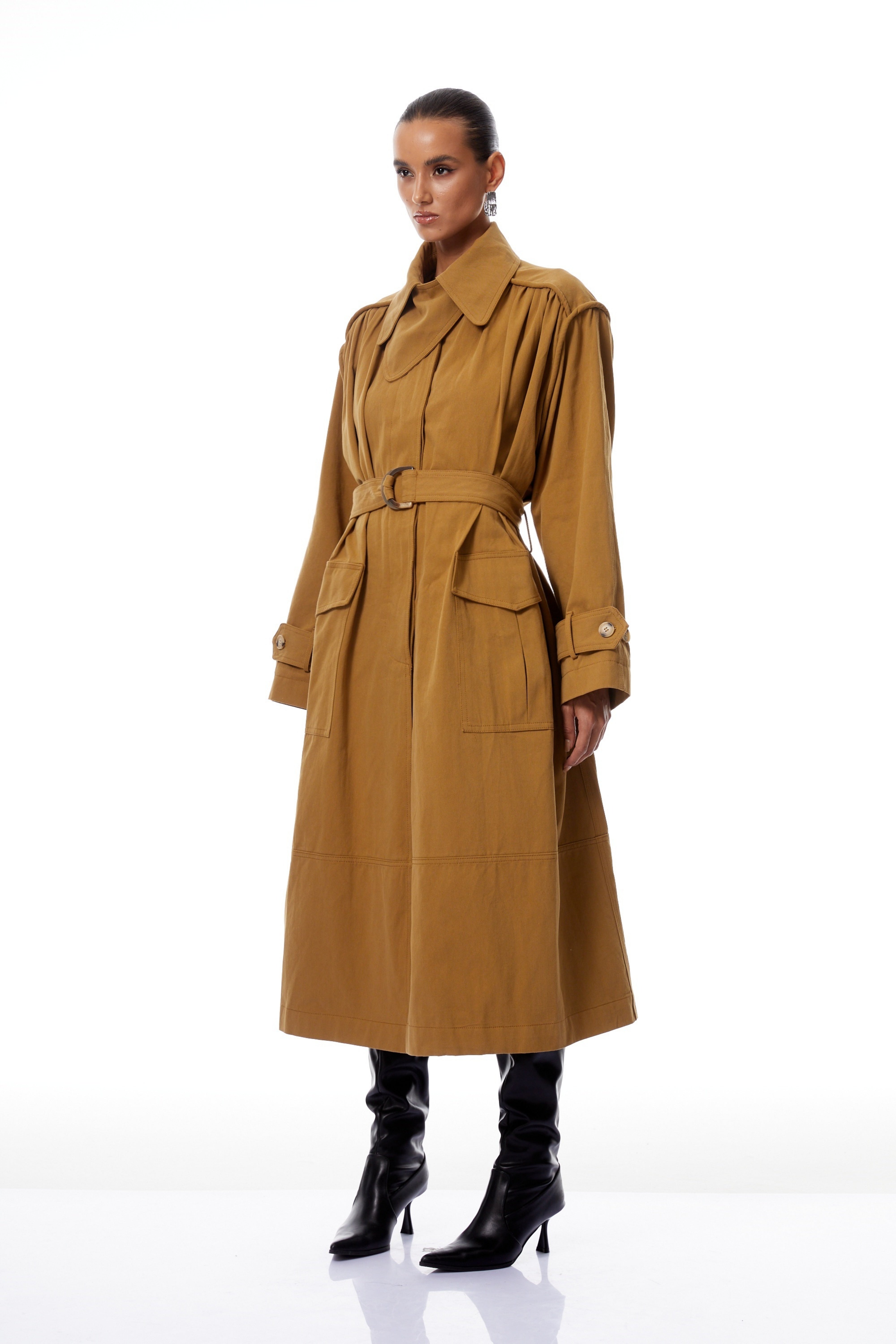 Daniela Ginger Belted Long Trench Coat