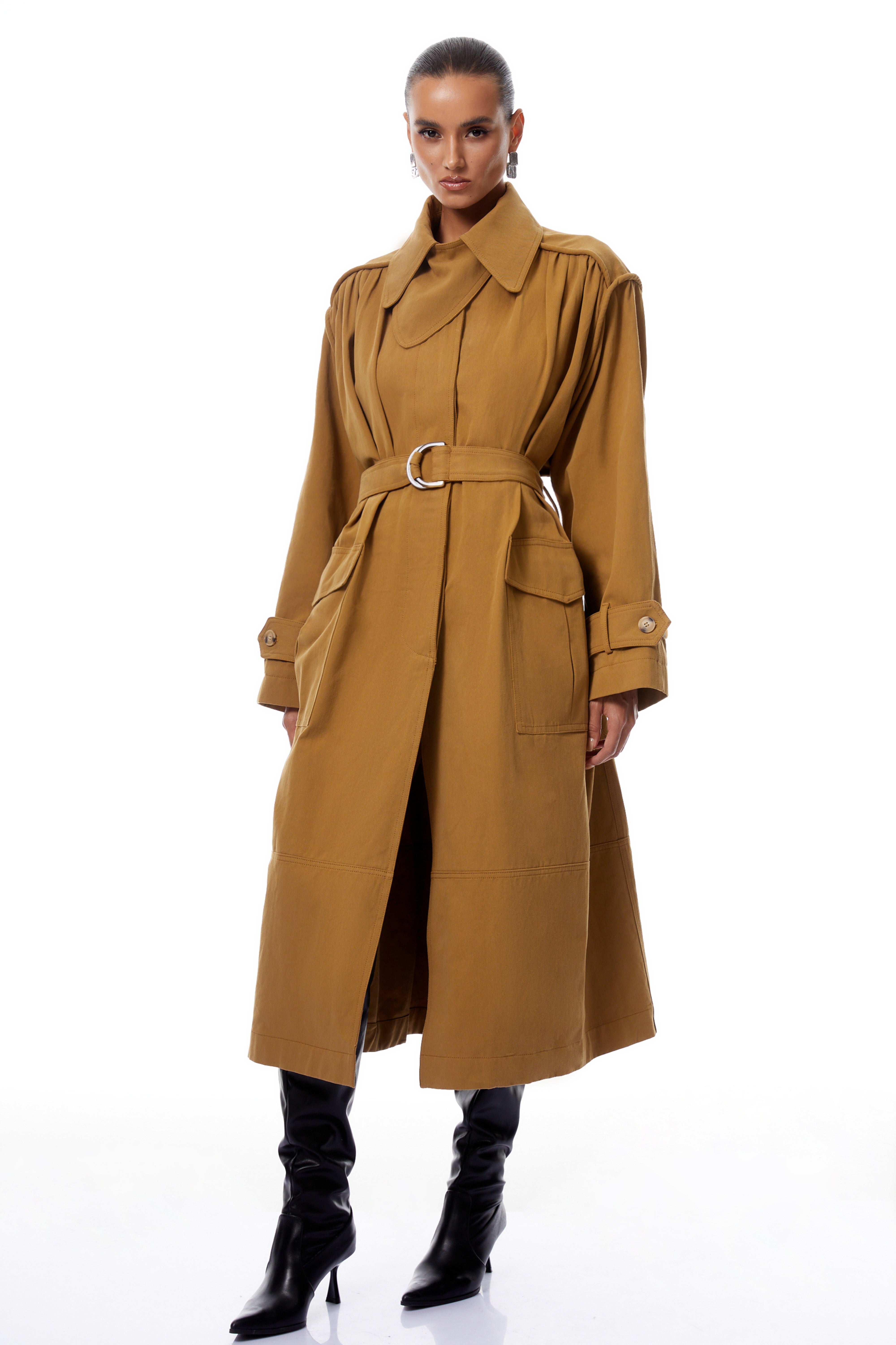 Daniela Ginger Belted Long Trench Coat