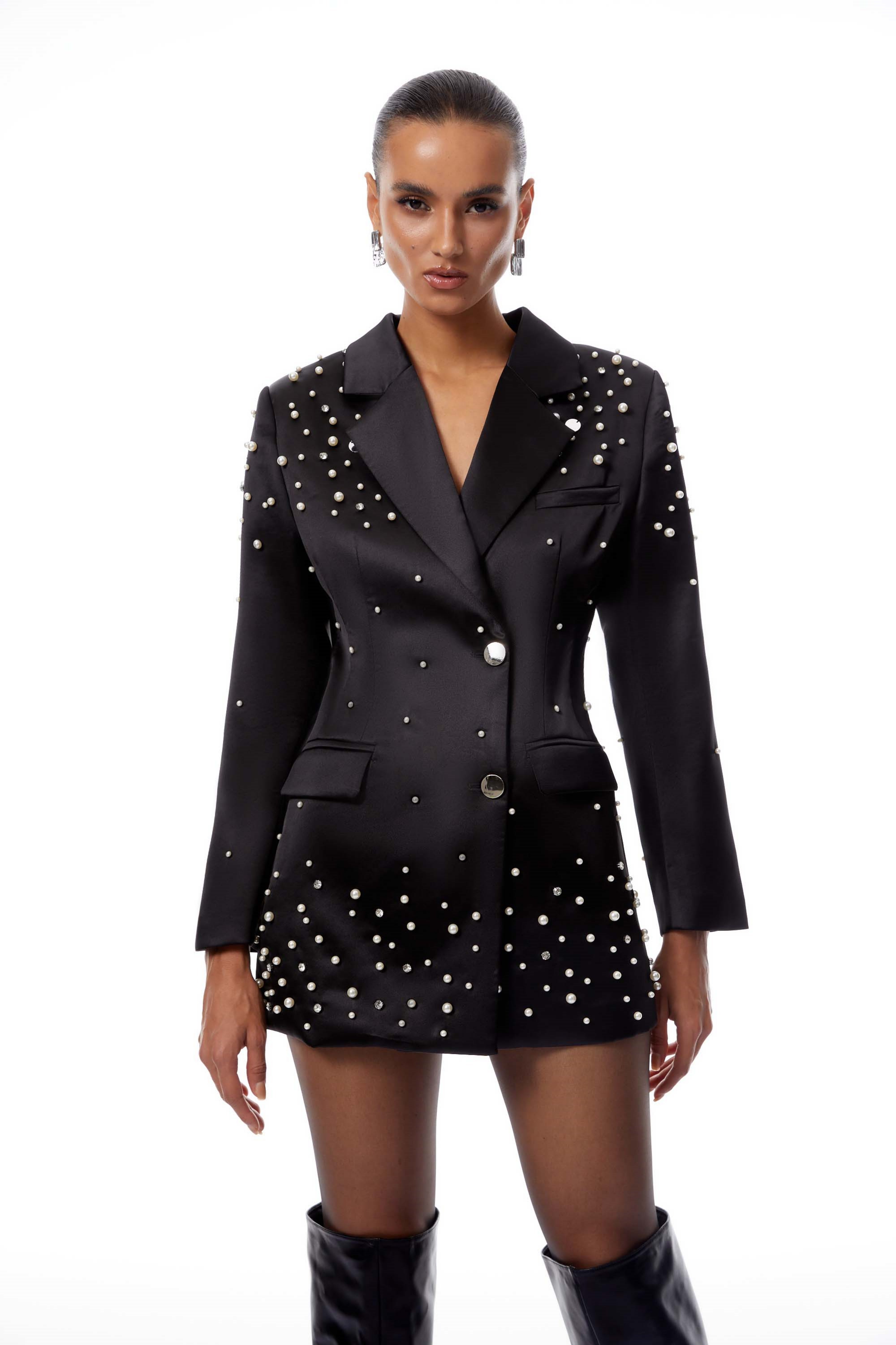 Teresa Black Embellished Satin Blazer