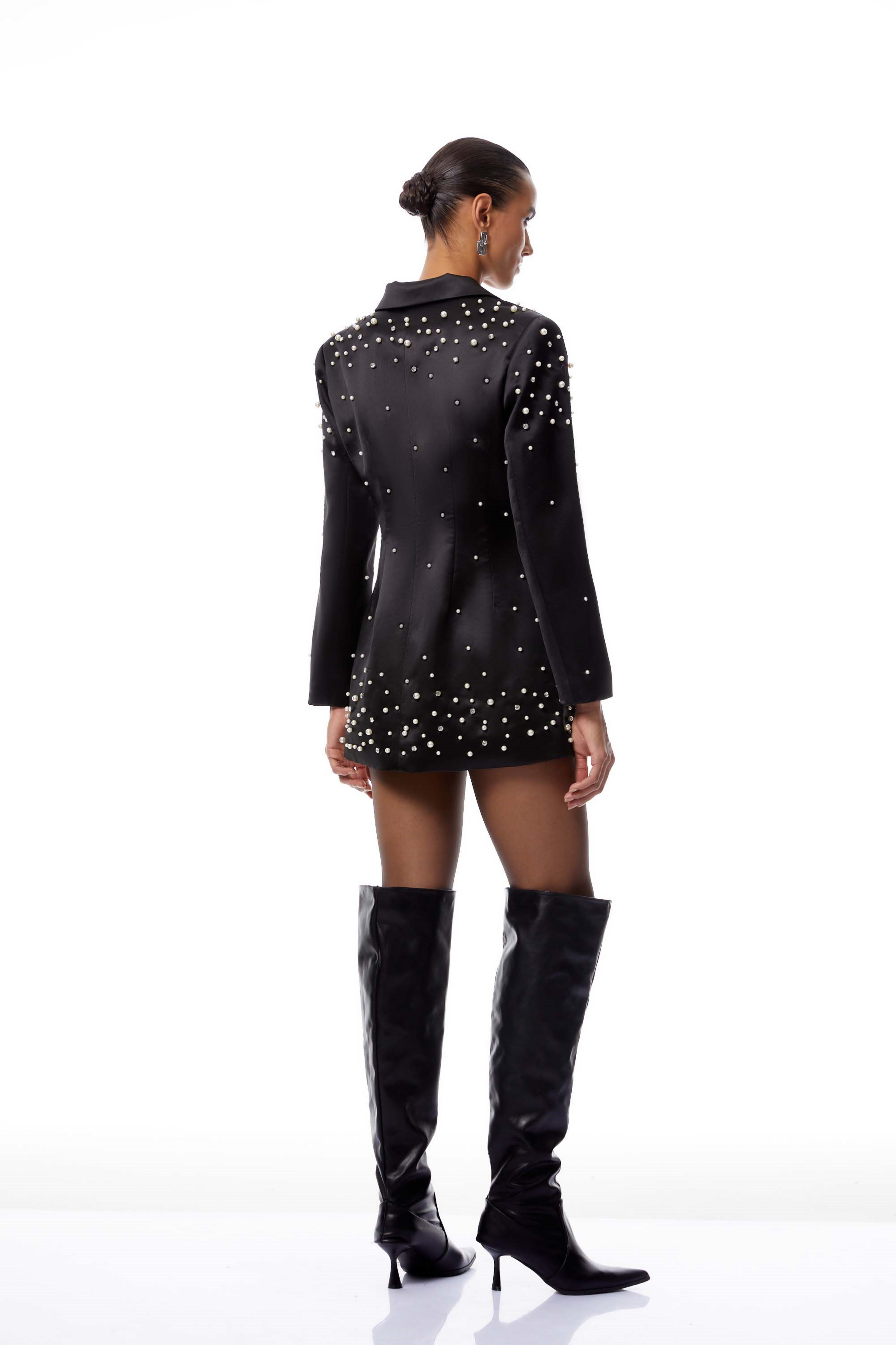 Teresa Black Embellished Satin Blazer