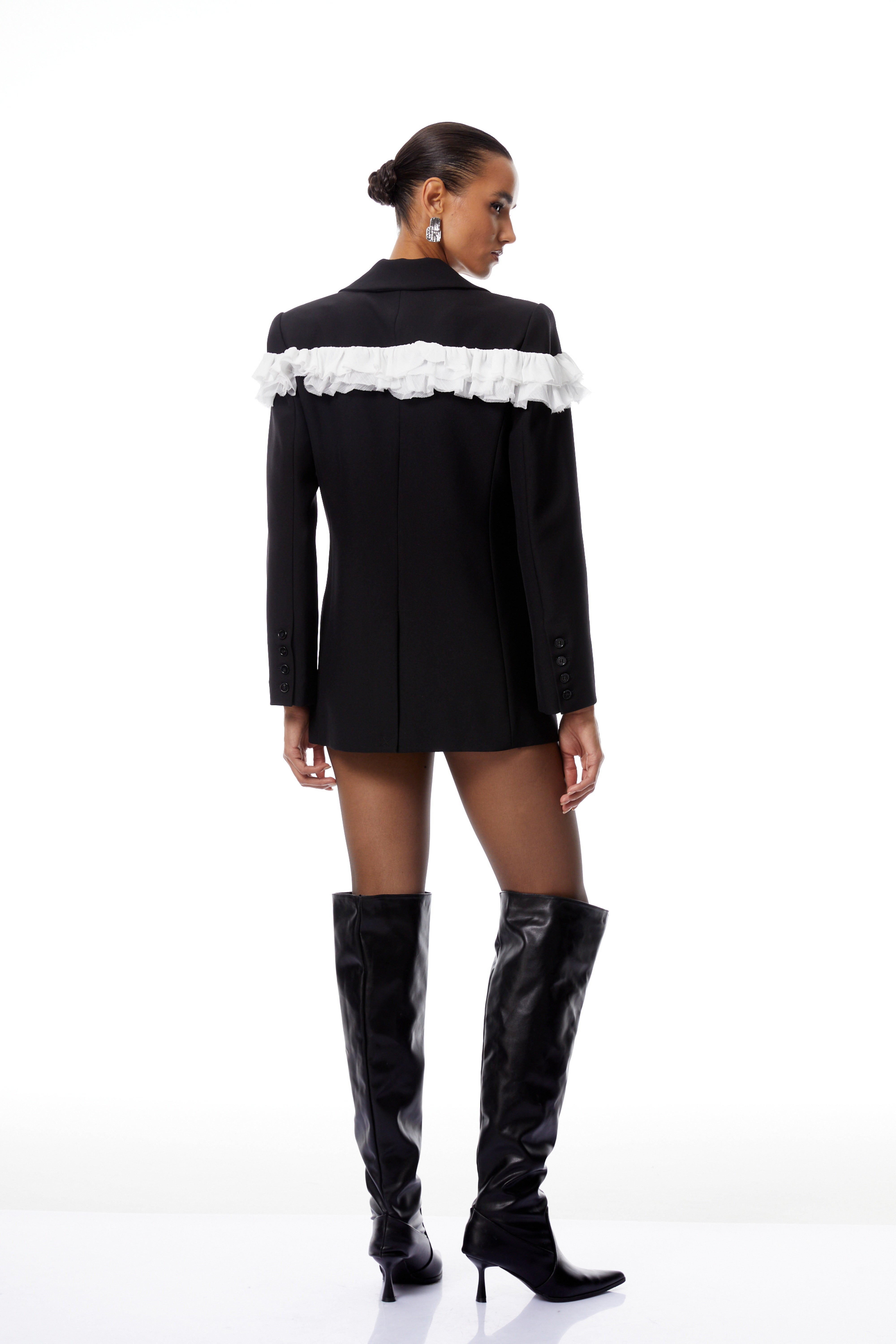 Violette Black Ruffled Mesh Panel Blazer