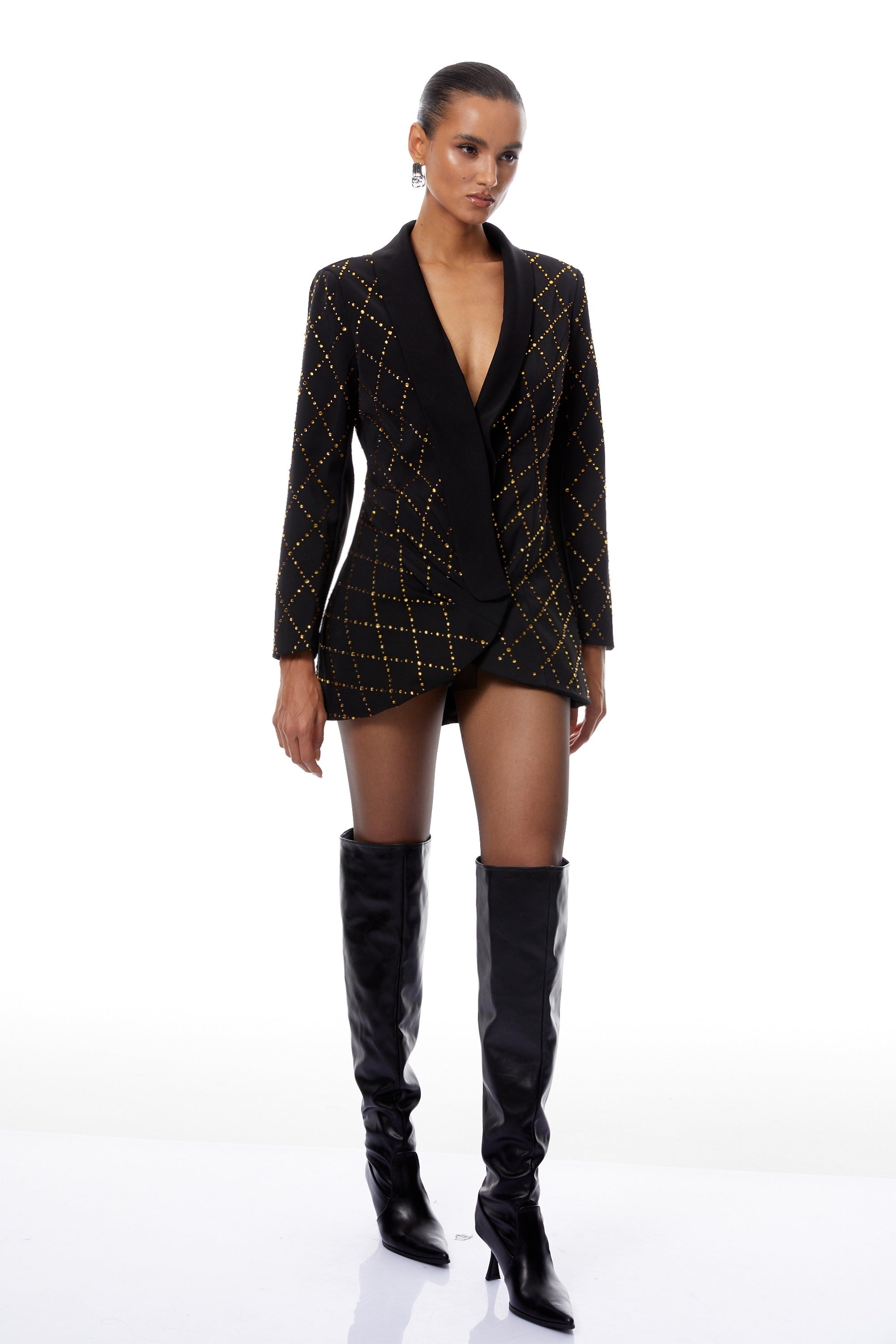 Eleonora Black Lozenge Rhinestone Mini Blazer Dress