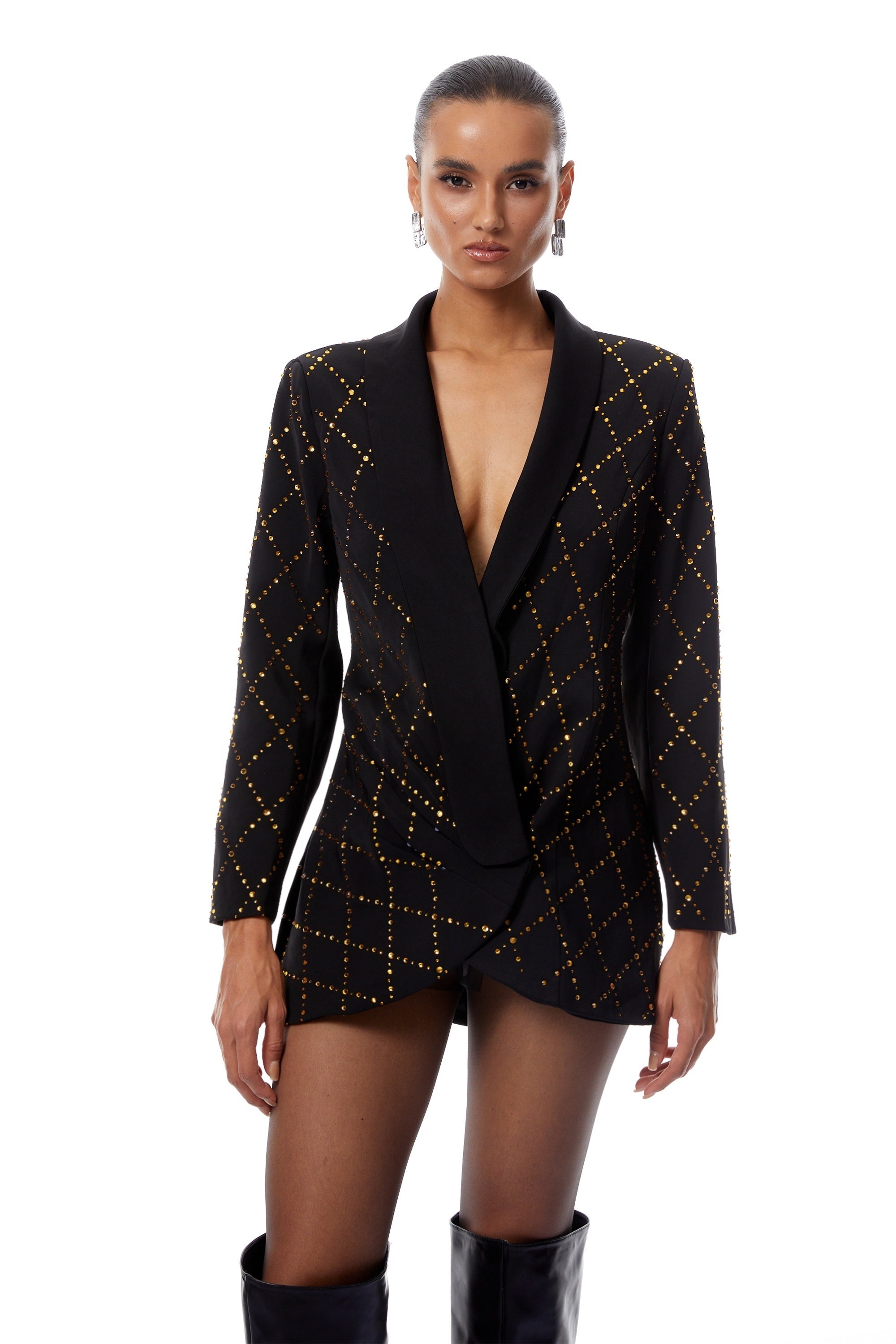 Eleonora Black Lozenge Rhinestone Mini Blazer Dress