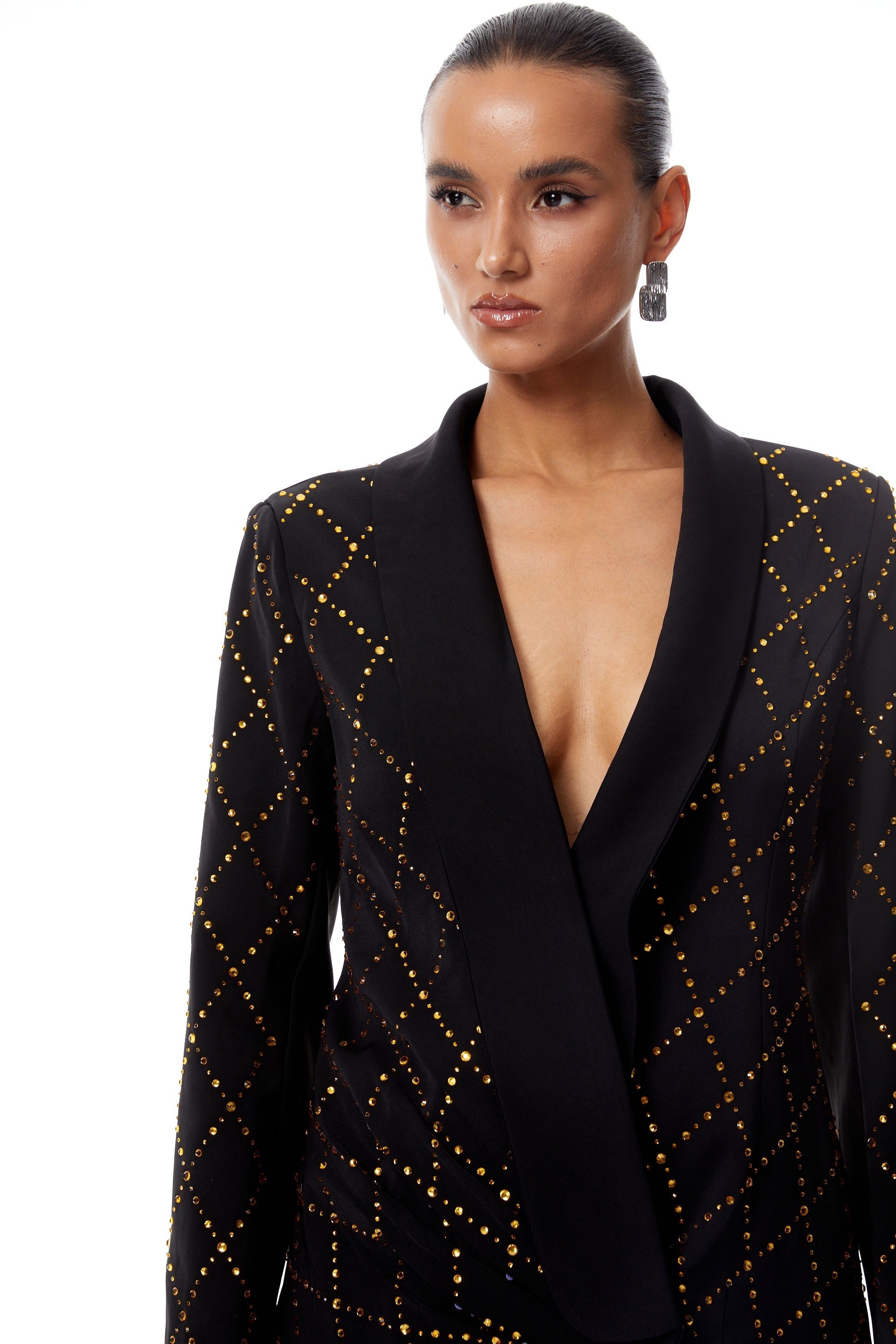 Eleonora Black Lozenge Rhinestone Mini Blazer Dress