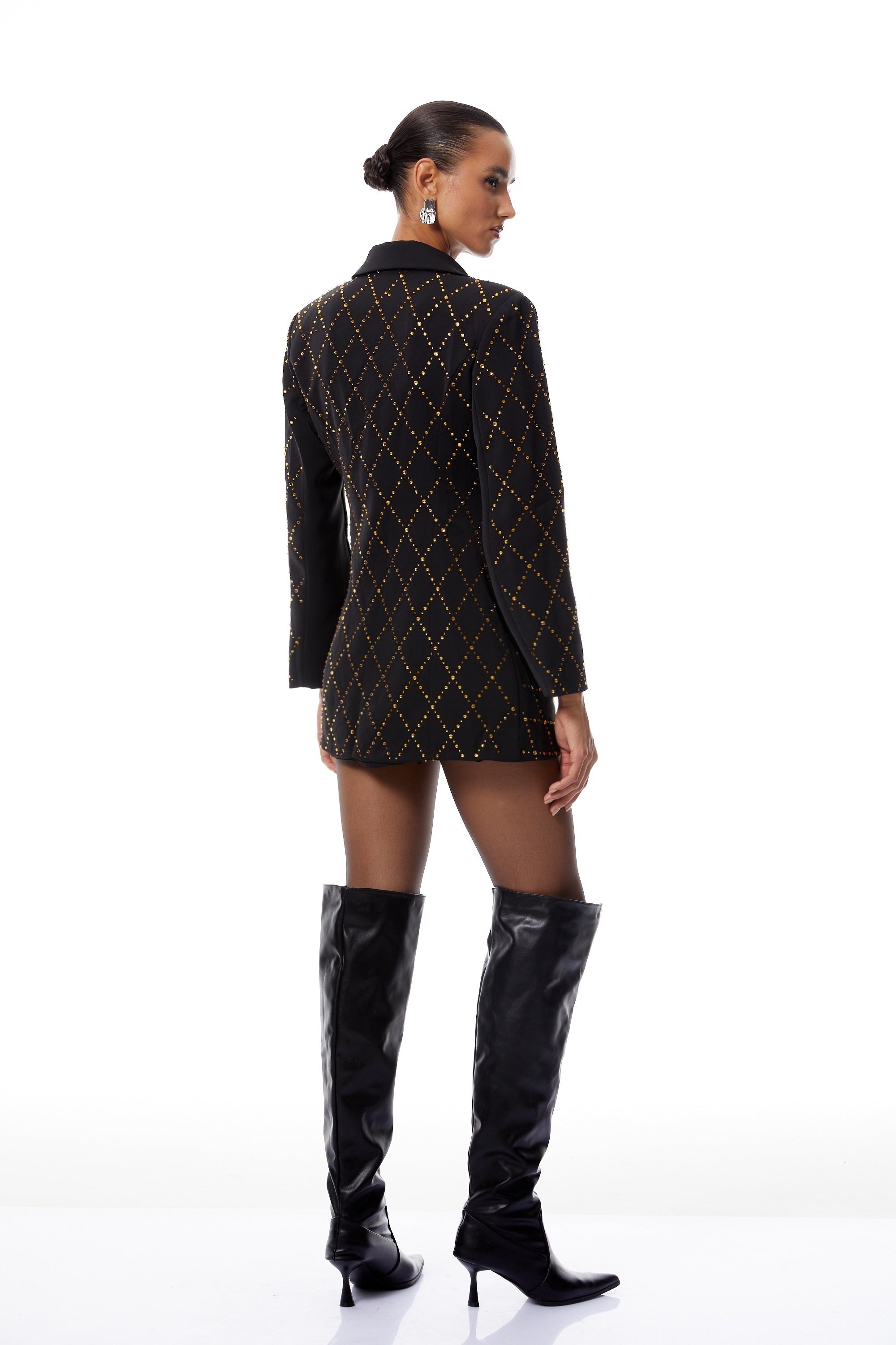 Eleonora Black Lozenge Rhinestone Mini Blazer Dress